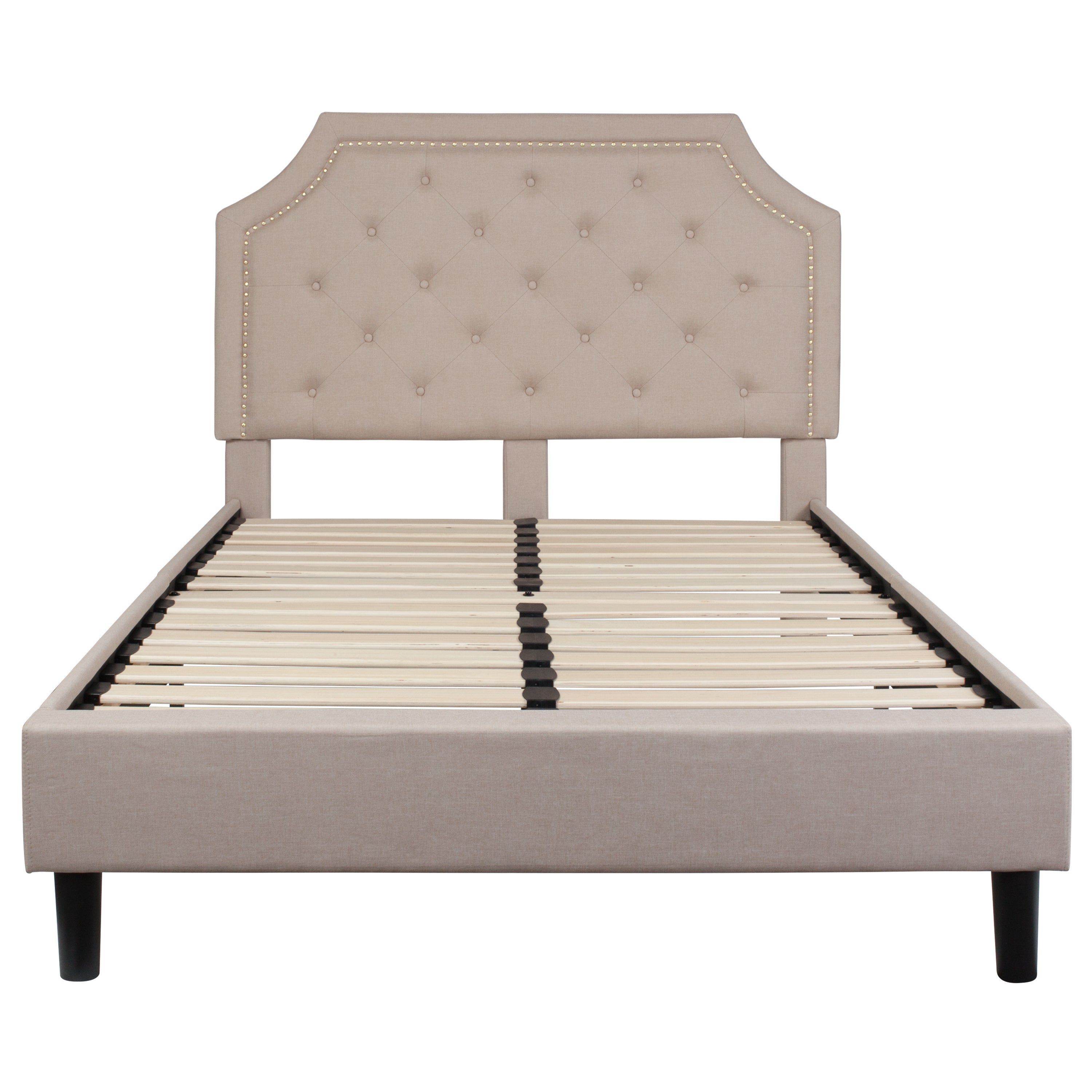 Brighton Full Size Tufted Upholstered Platform Bed in Beige Fabric
