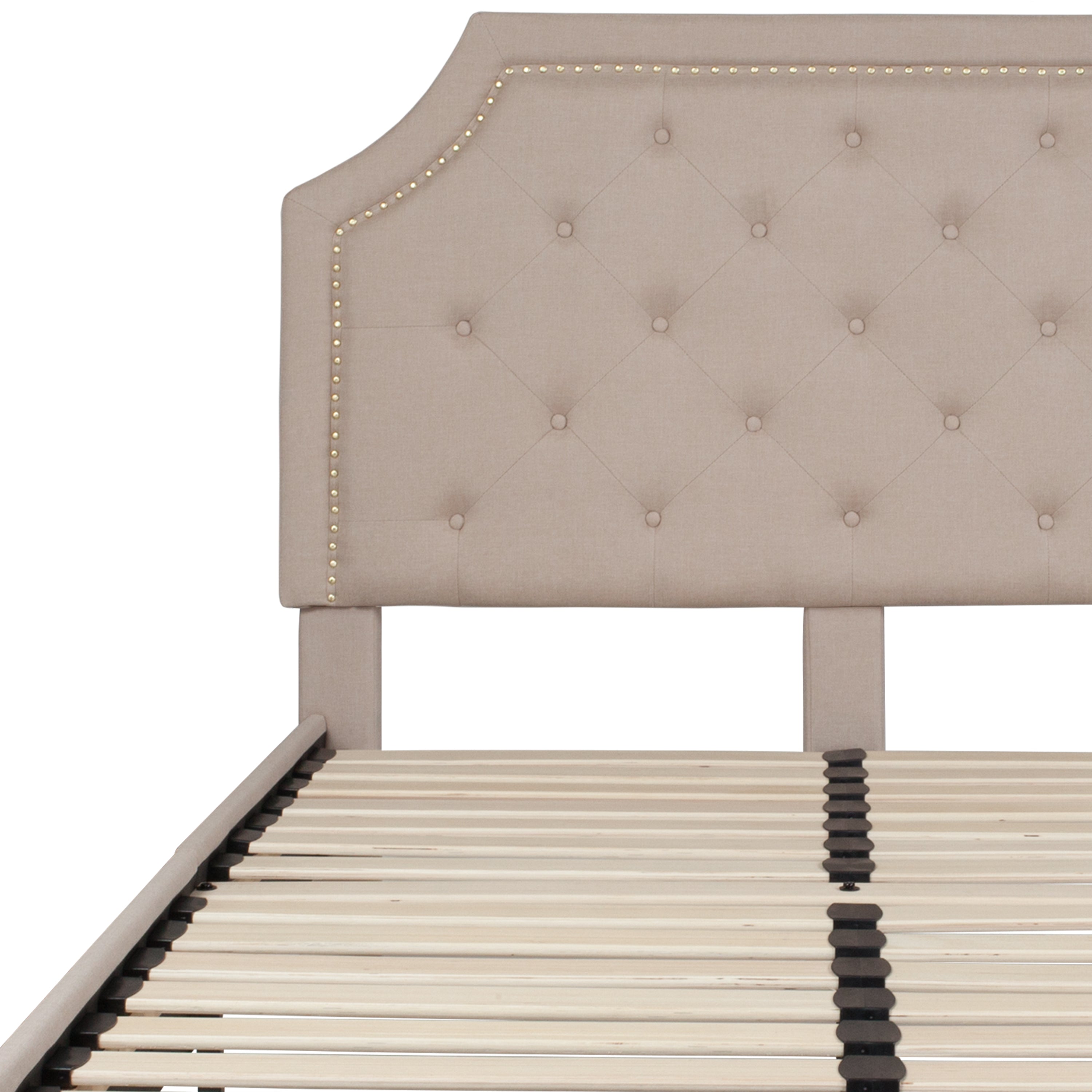 Brighton Full Size Tufted Upholstered Platform Bed in Beige Fabric