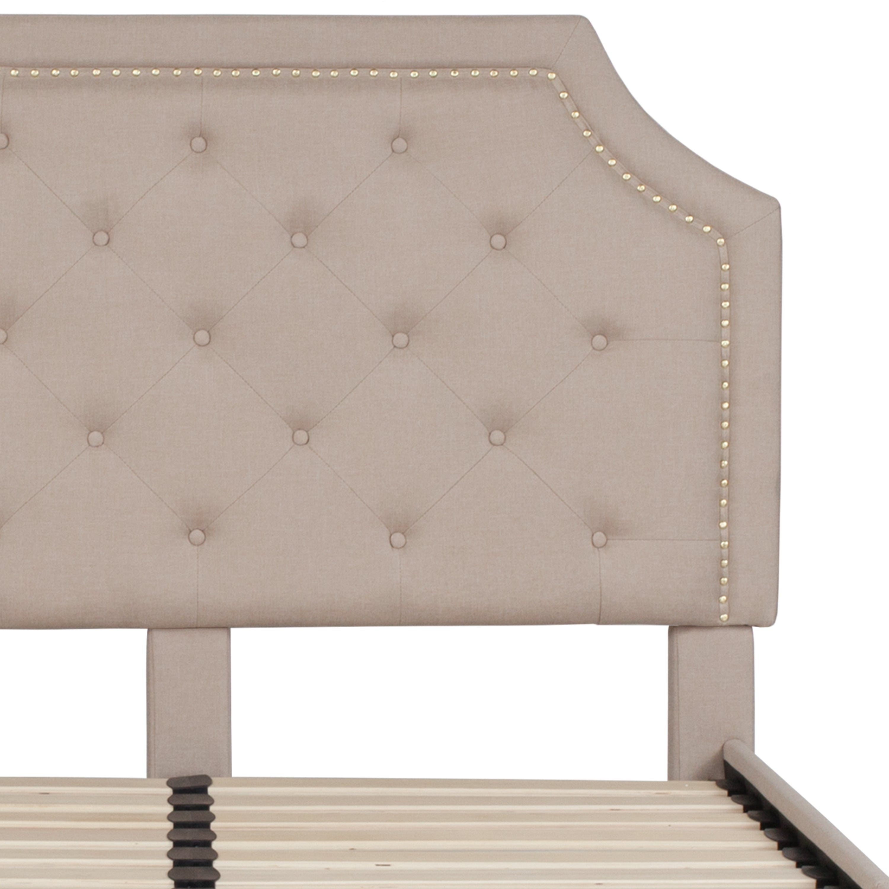 Brighton Full Size Tufted Upholstered Platform Bed in Beige Fabric
