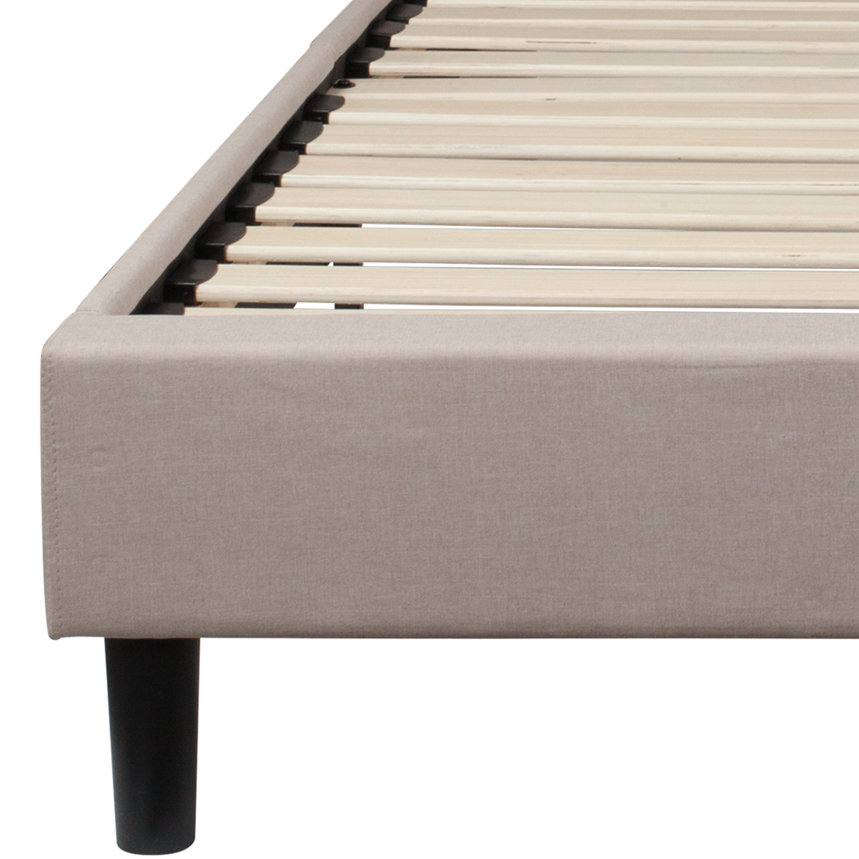 Brighton Full Size Tufted Upholstered Platform Bed in Beige Fabric