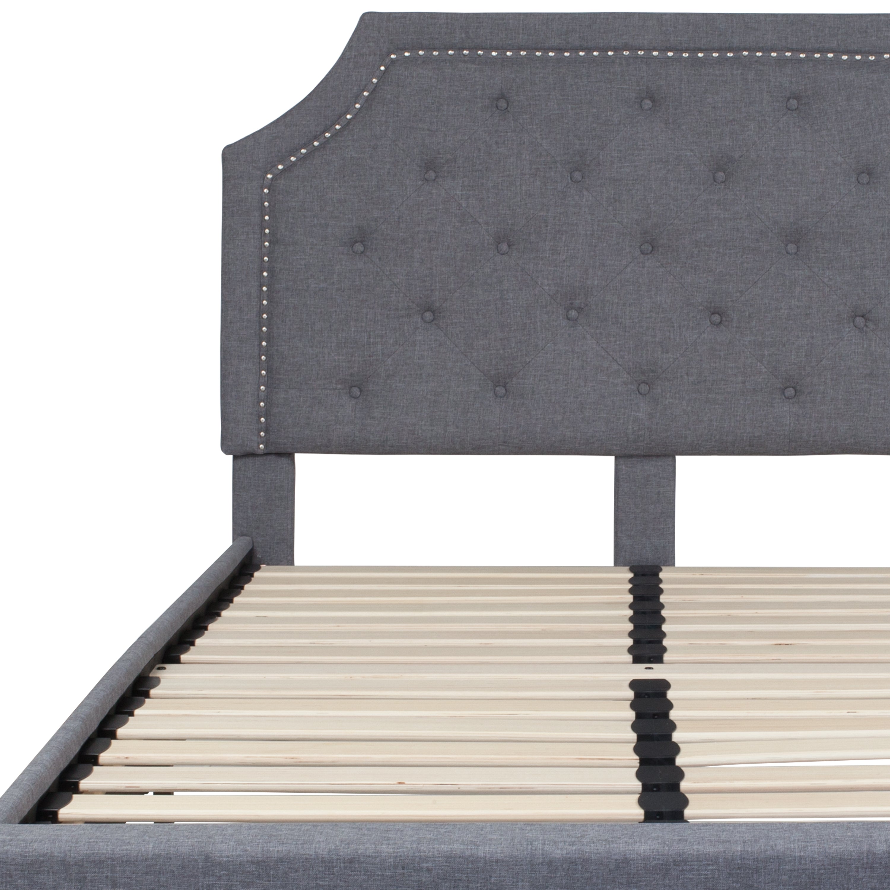 Brighton Full Size Tufted Upholstered Platform Bed in Light Gray Fabric