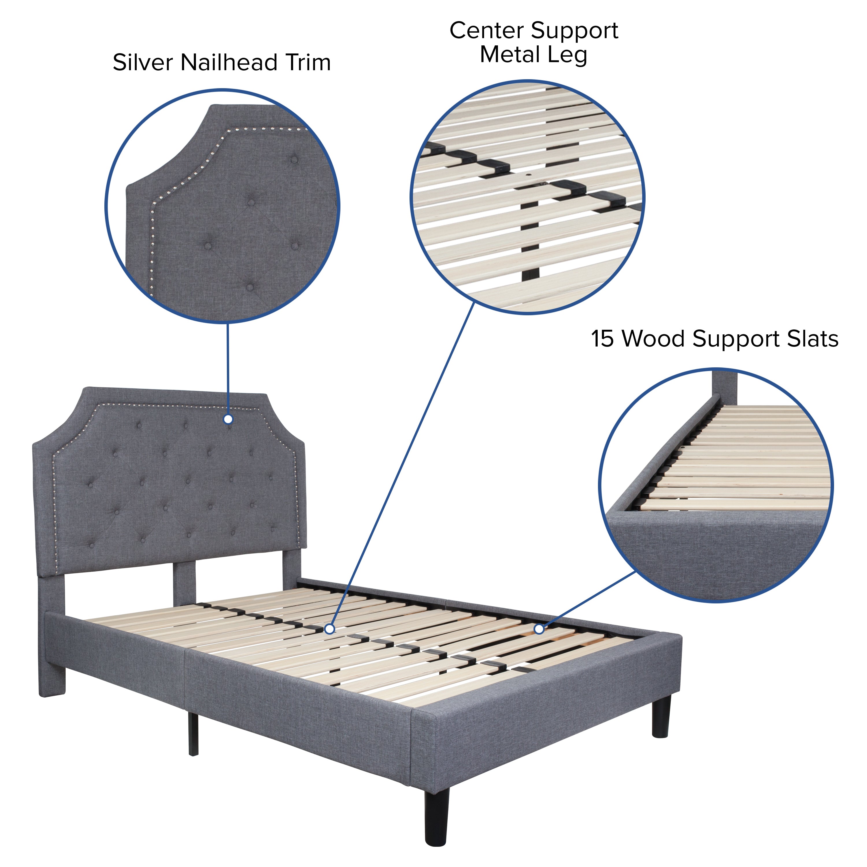 Brighton Full Size Tufted Upholstered Platform Bed in Light Gray Fabric