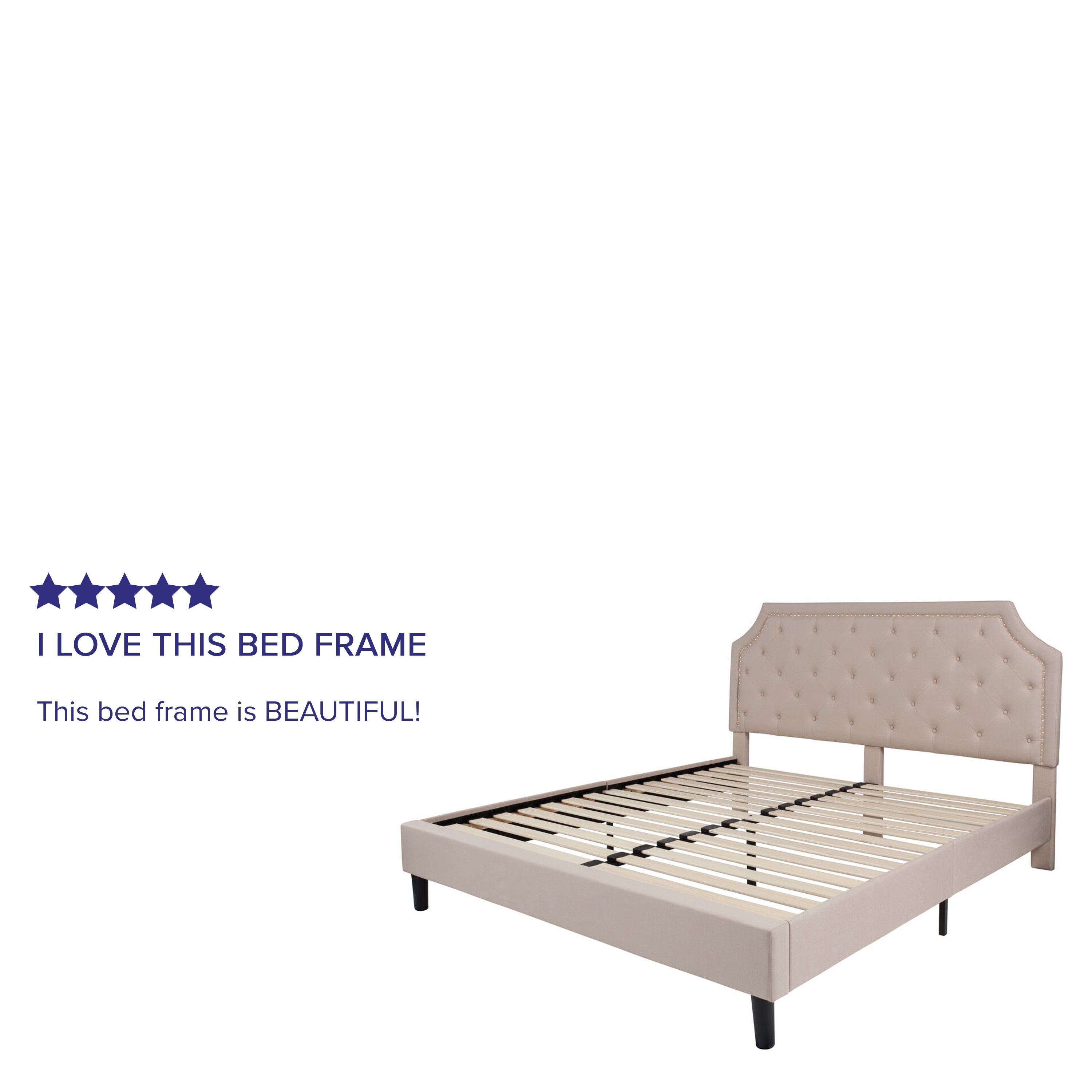 Brighton King Size Tufted Upholstered Platform Bed in Beige Fabric