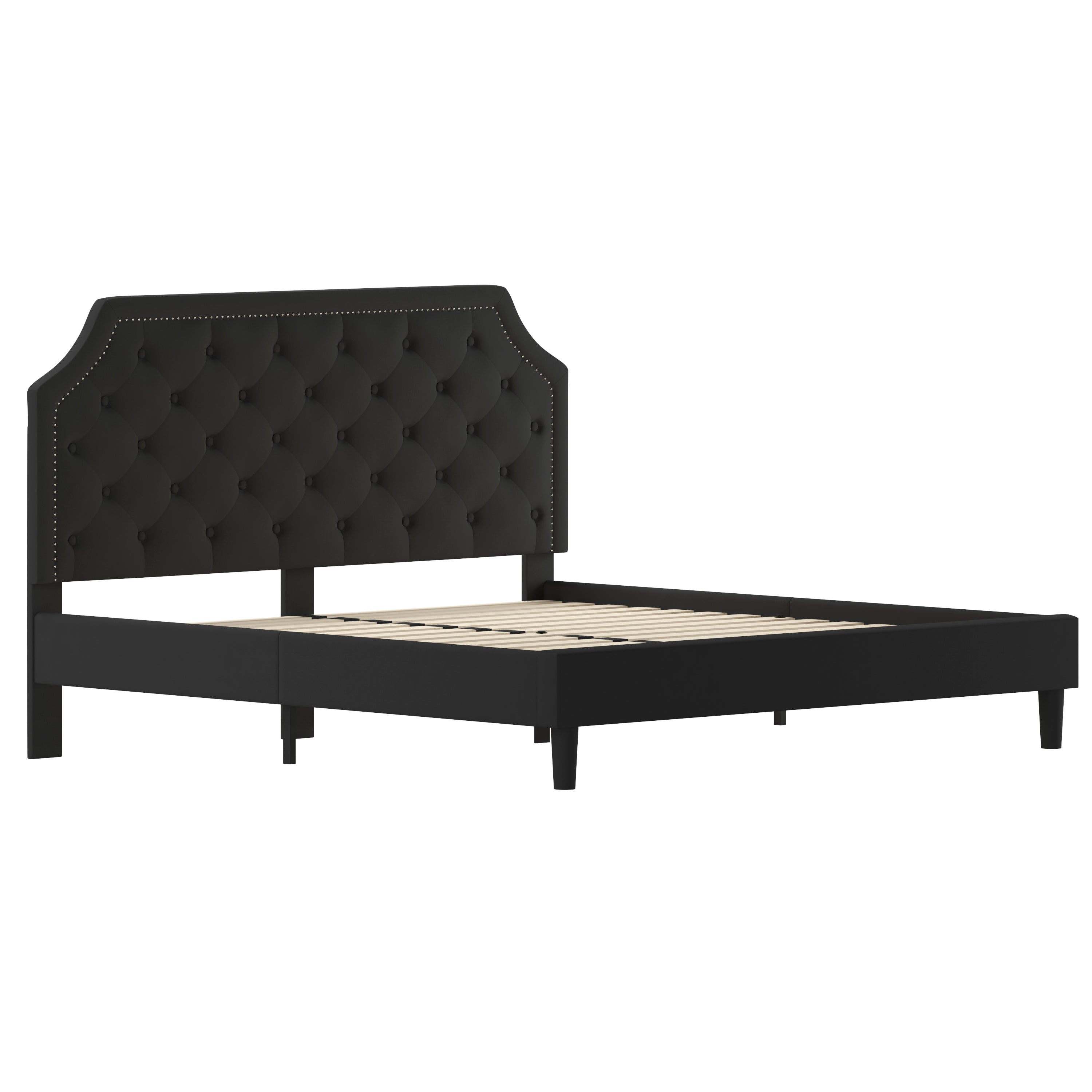 Brighton King Size Tufted Upholstered Platform Bed in Black Fabric