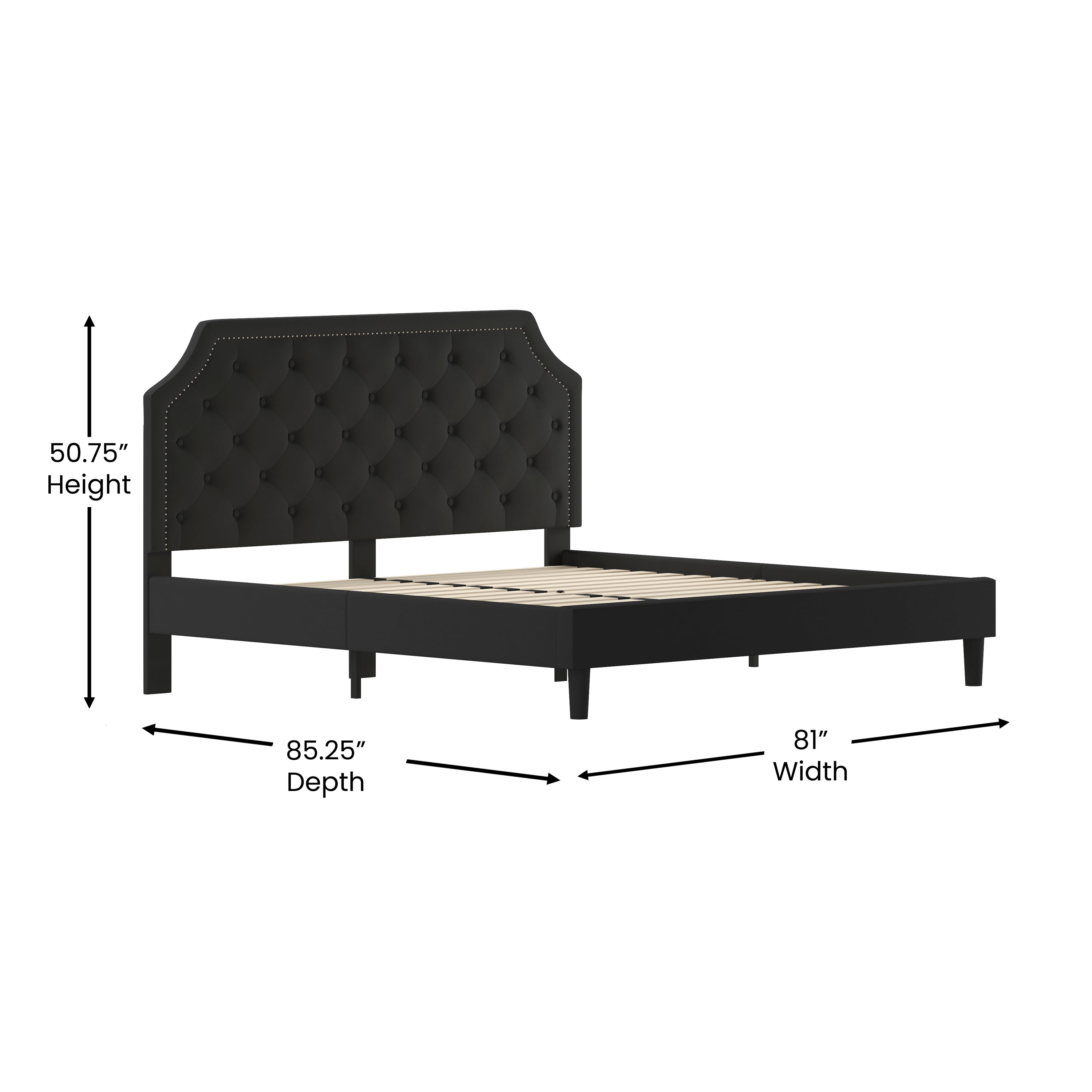 Brighton King Size Tufted Upholstered Platform Bed in Black Fabric