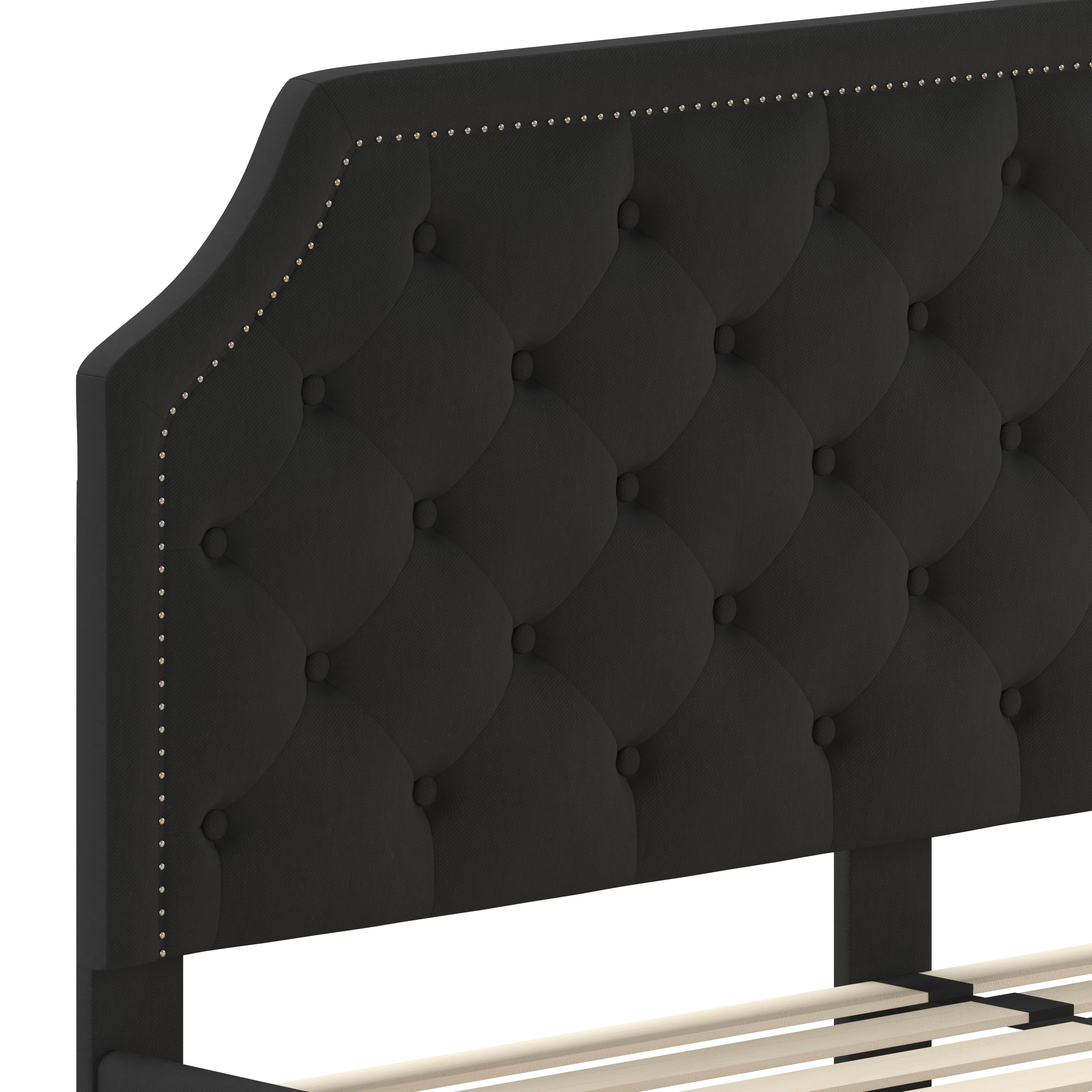 Brighton King Size Tufted Upholstered Platform Bed in Black Fabric