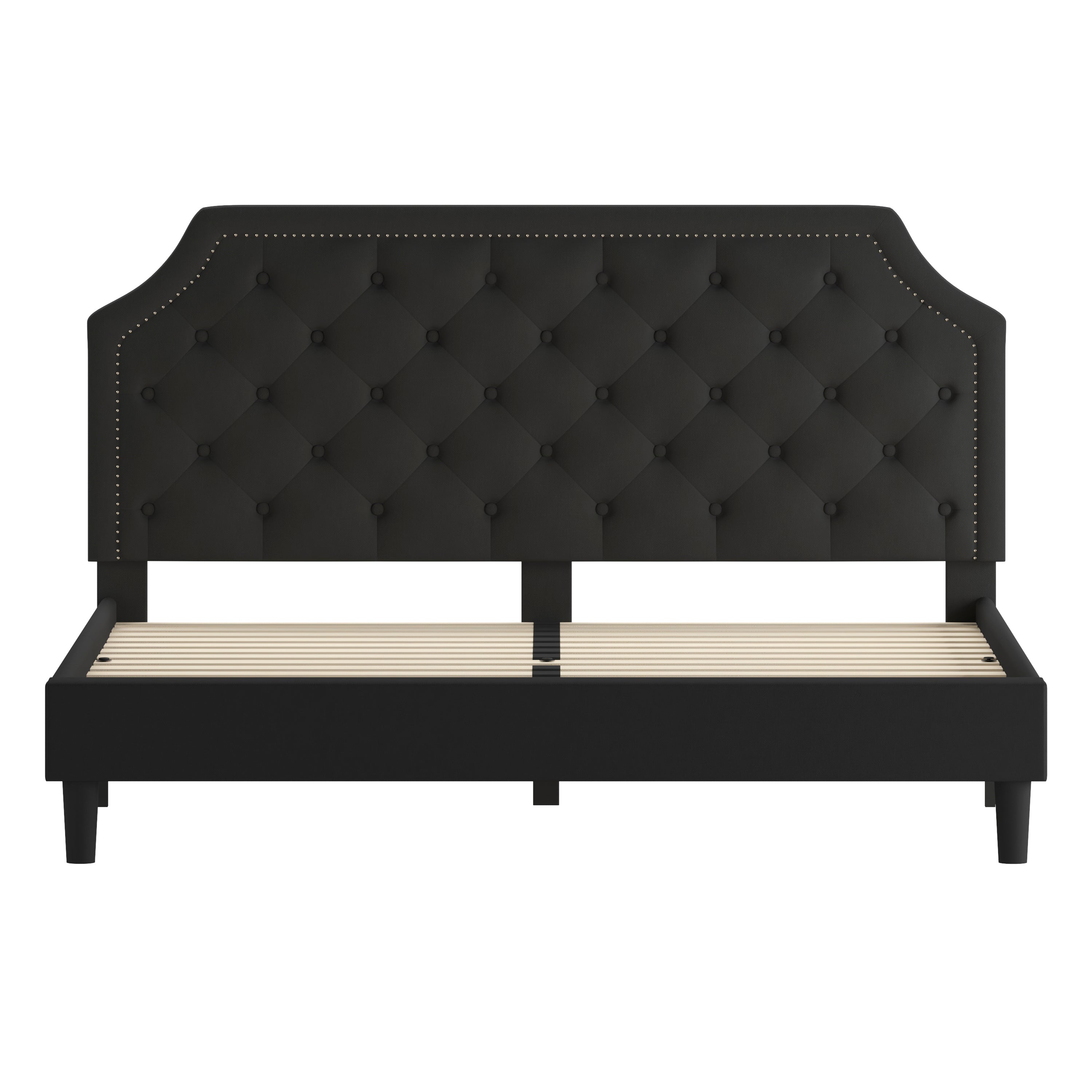Brighton King Size Tufted Upholstered Platform Bed in Black Fabric