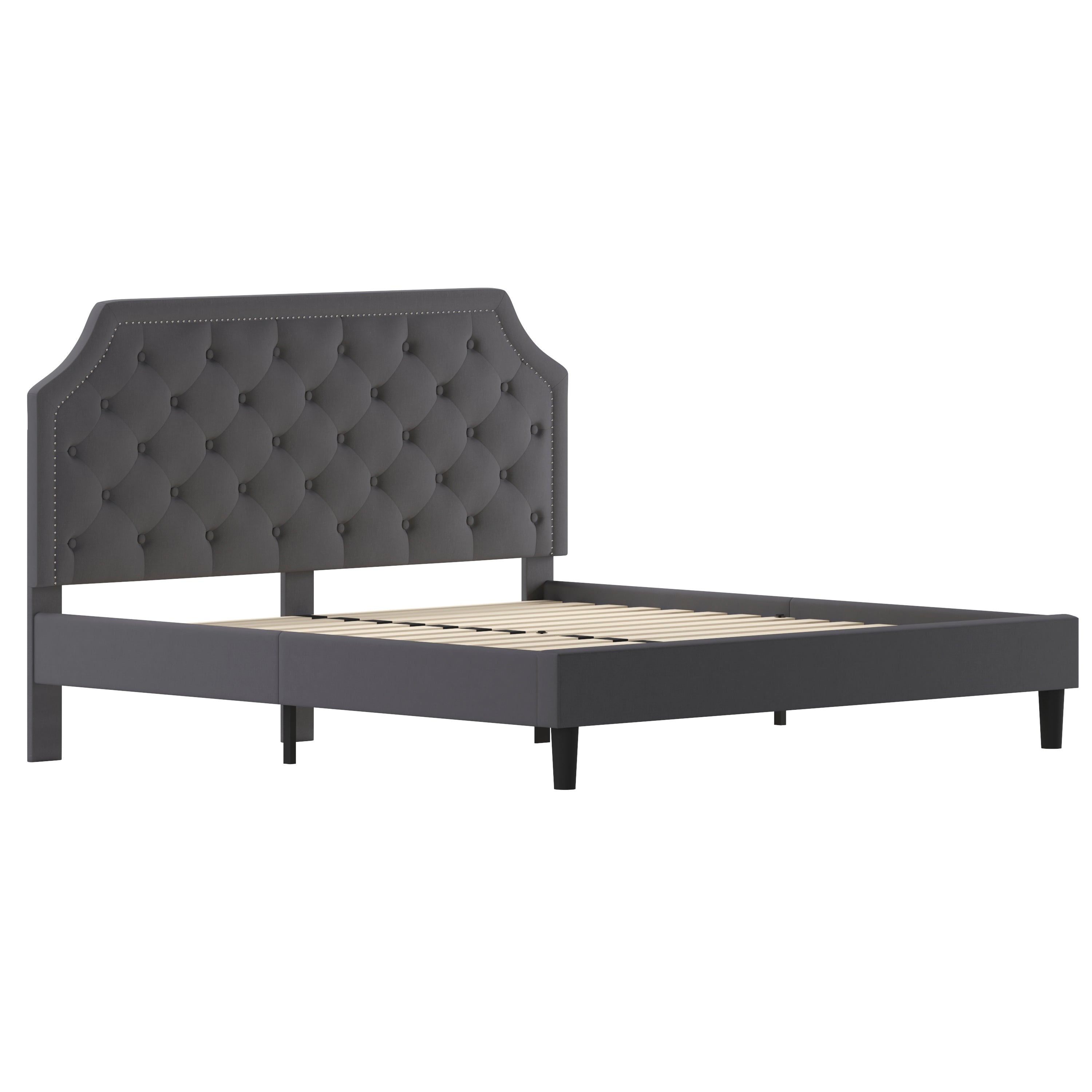 Brighton King Size Tufted Upholstered Platform Bed in Dark Gray Fabric