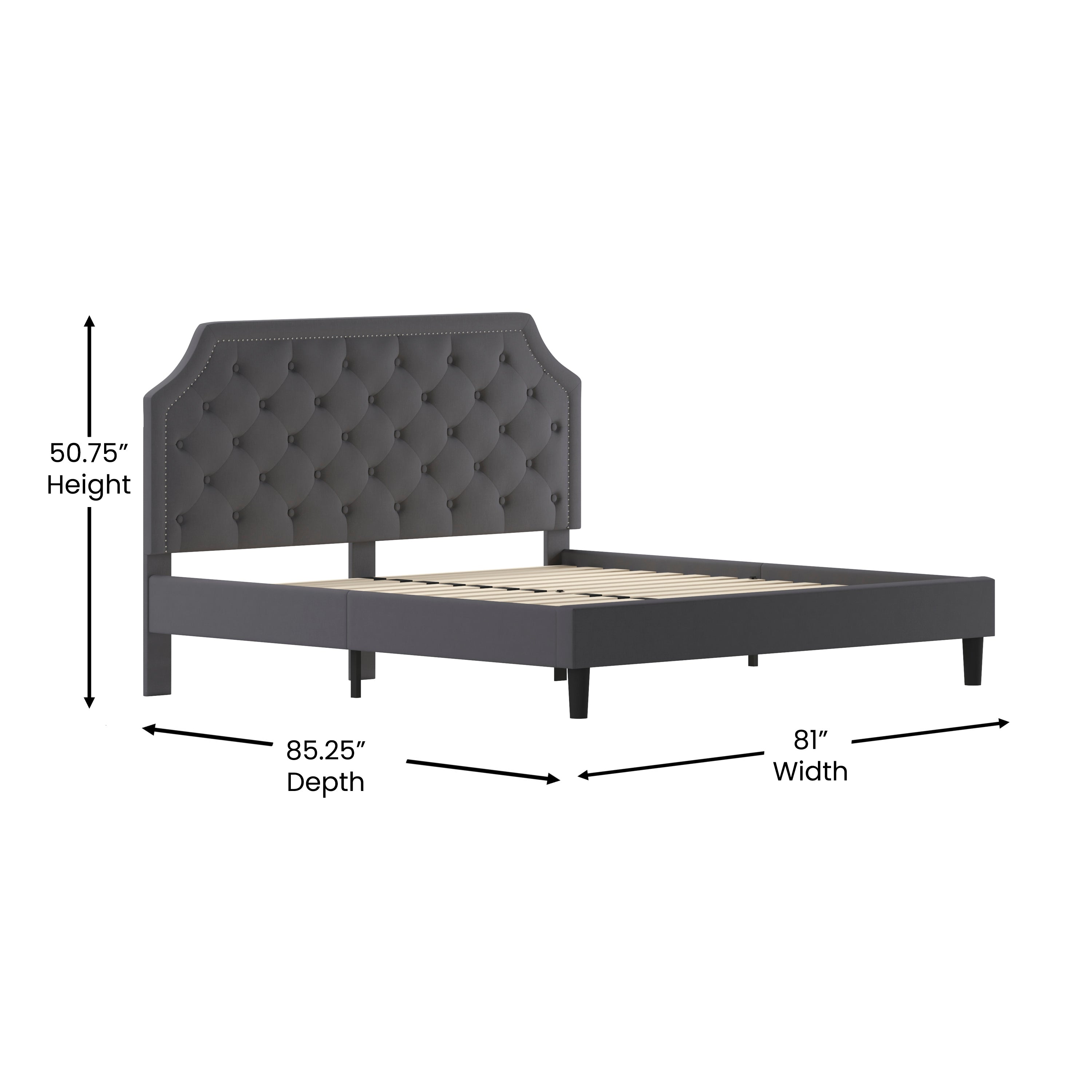 Brighton King Size Tufted Upholstered Platform Bed in Dark Gray Fabric