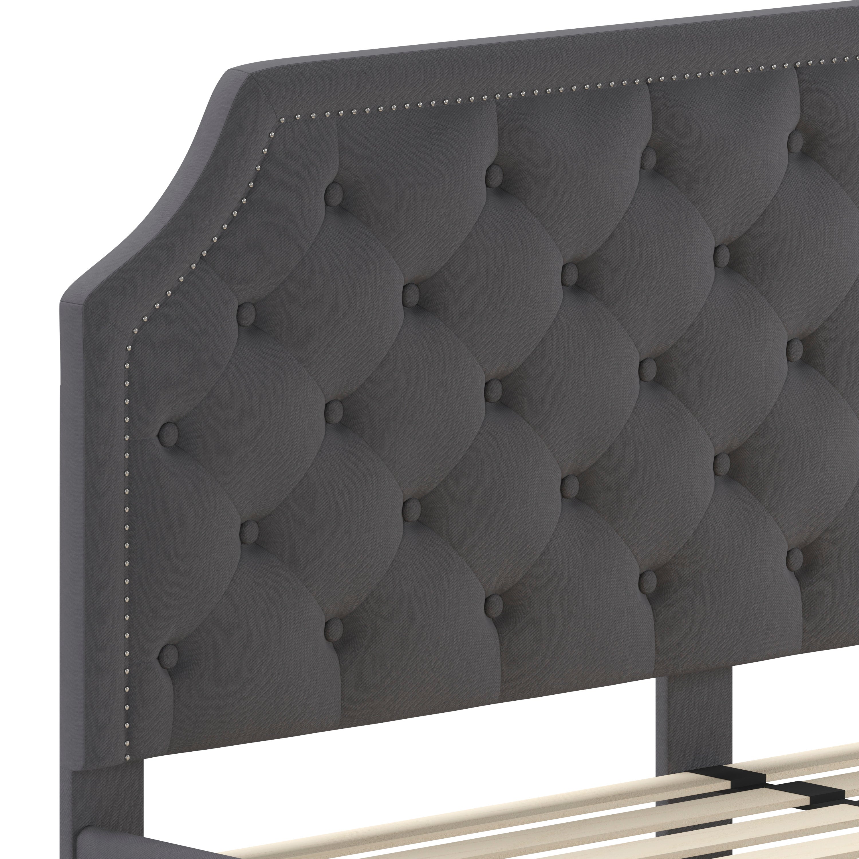 Brighton King Size Tufted Upholstered Platform Bed in Dark Gray Fabric