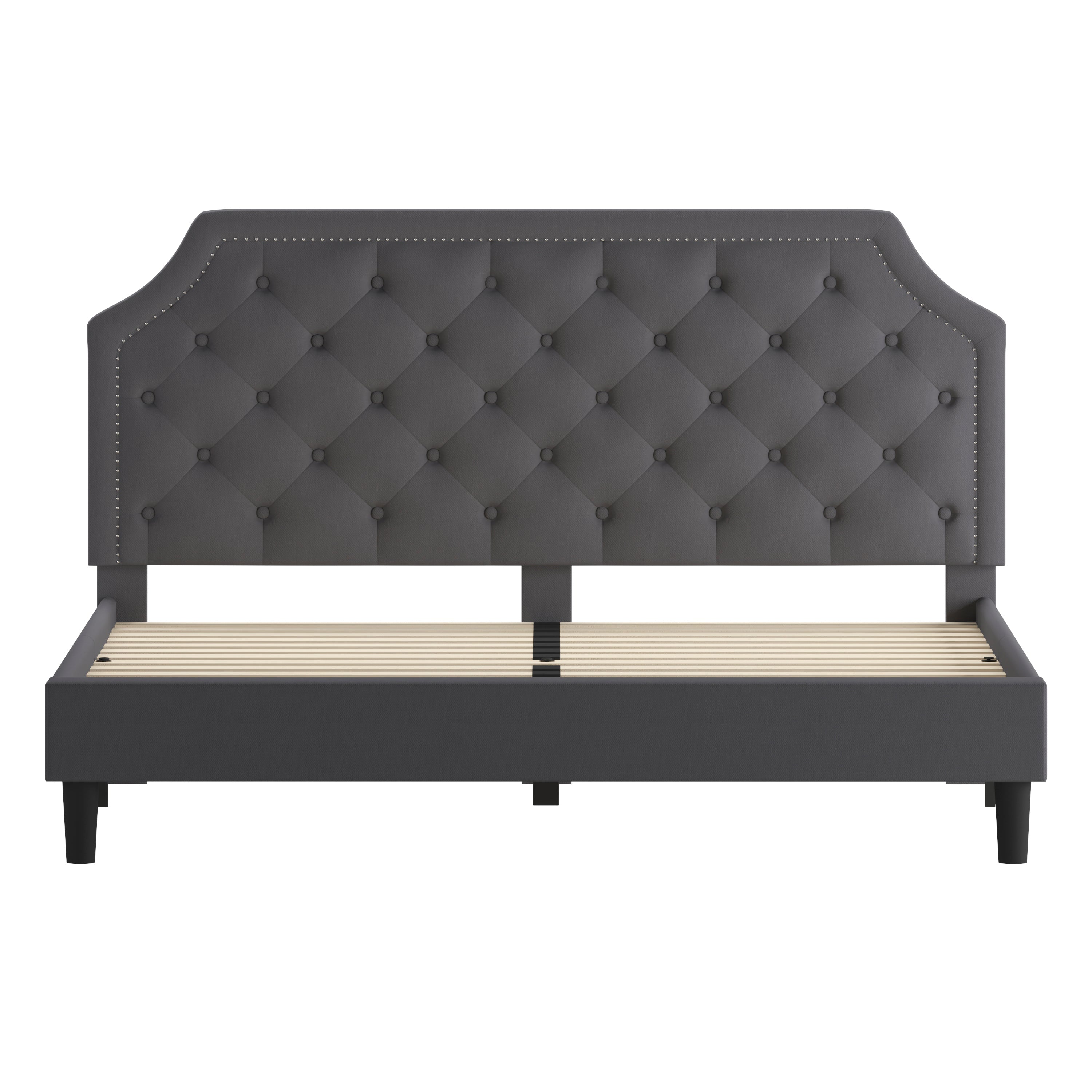 Brighton King Size Tufted Upholstered Platform Bed in Dark Gray Fabric