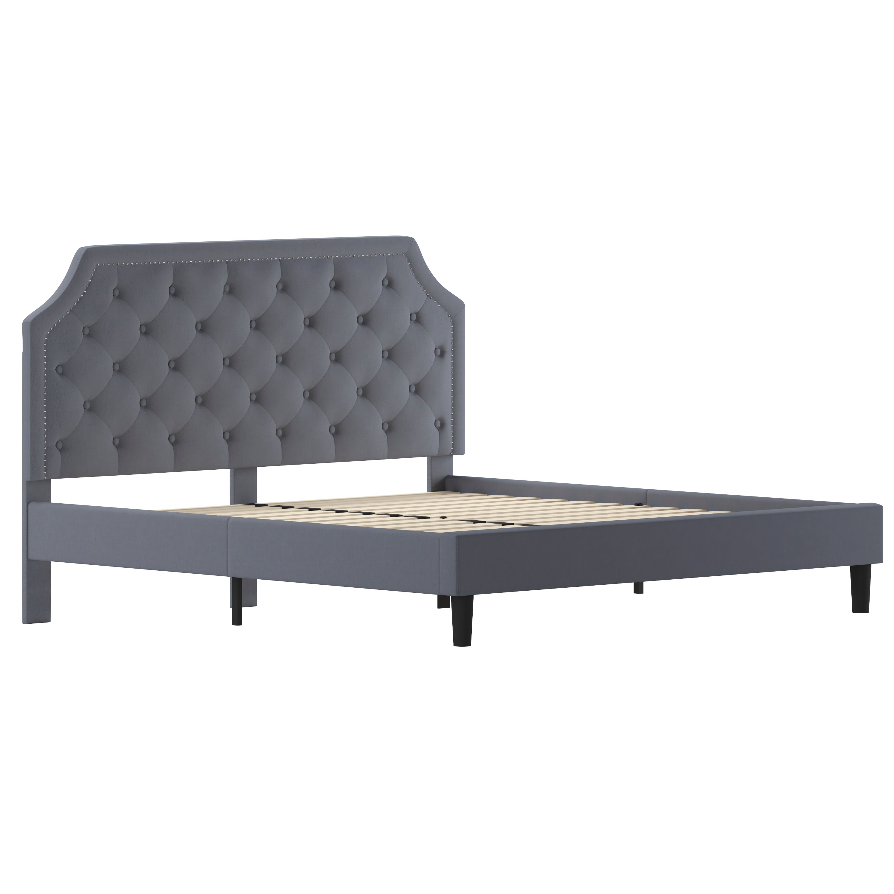 Brighton King Size Tufted Upholstered Platform Bed in Light Gray Fabric