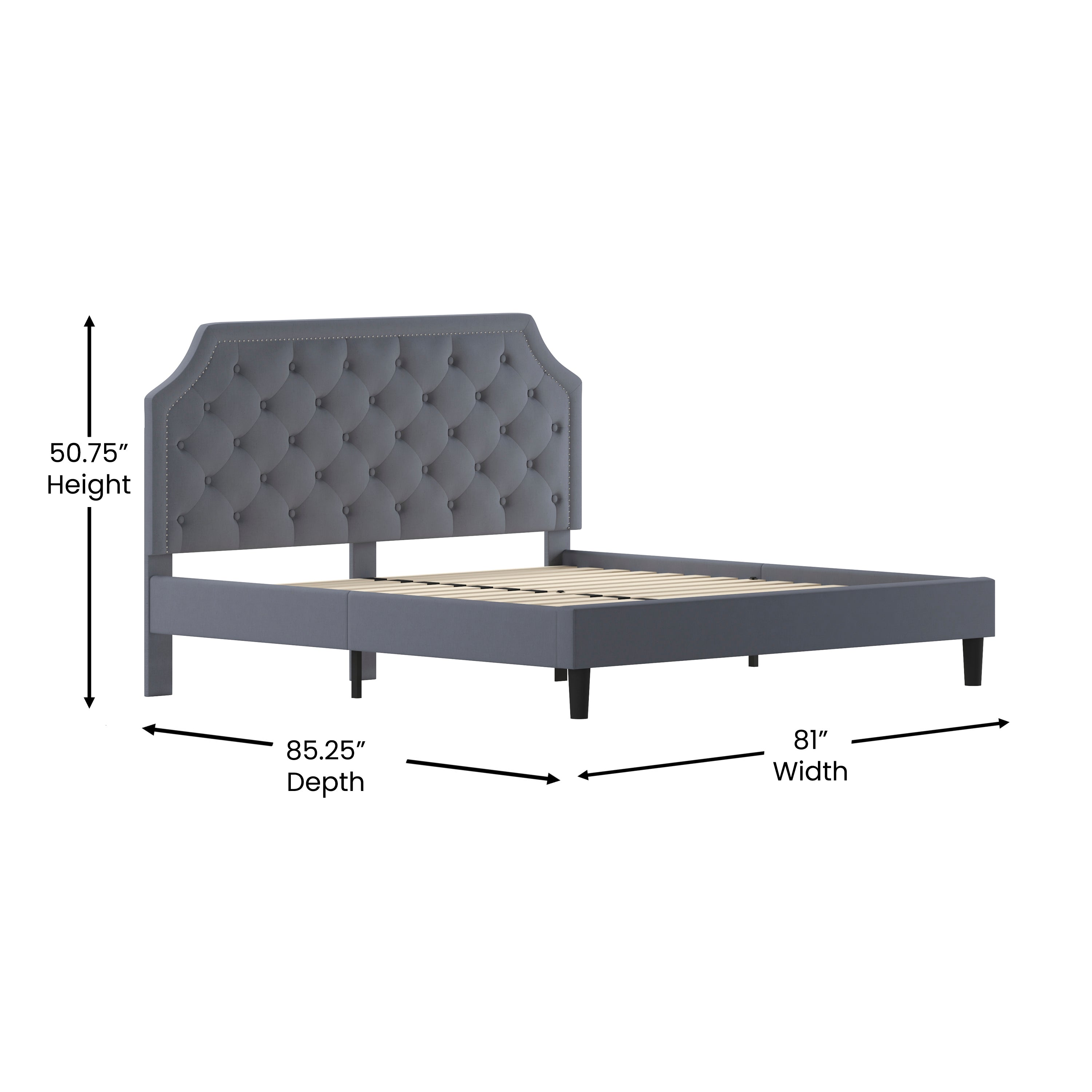 Brighton King Size Tufted Upholstered Platform Bed in Light Gray Fabric