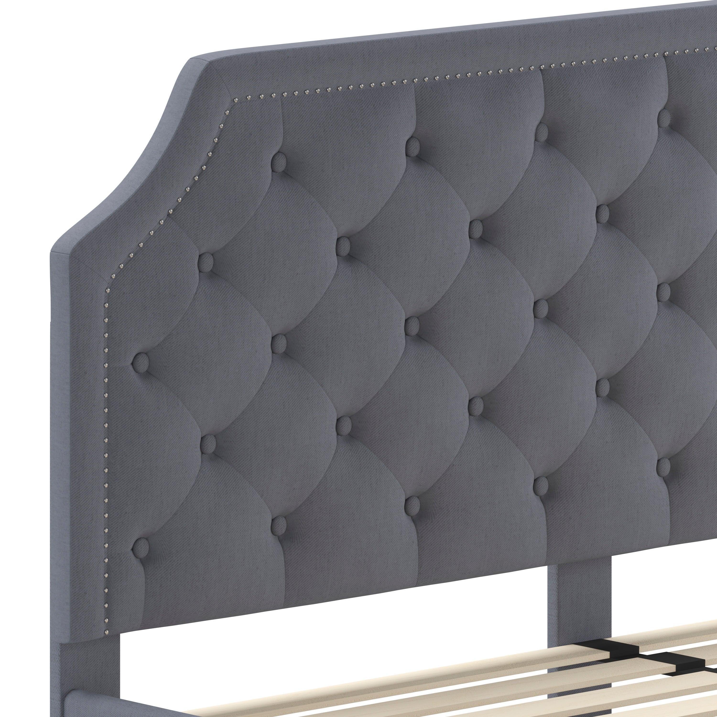 Brighton King Size Tufted Upholstered Platform Bed in Light Gray Fabric
