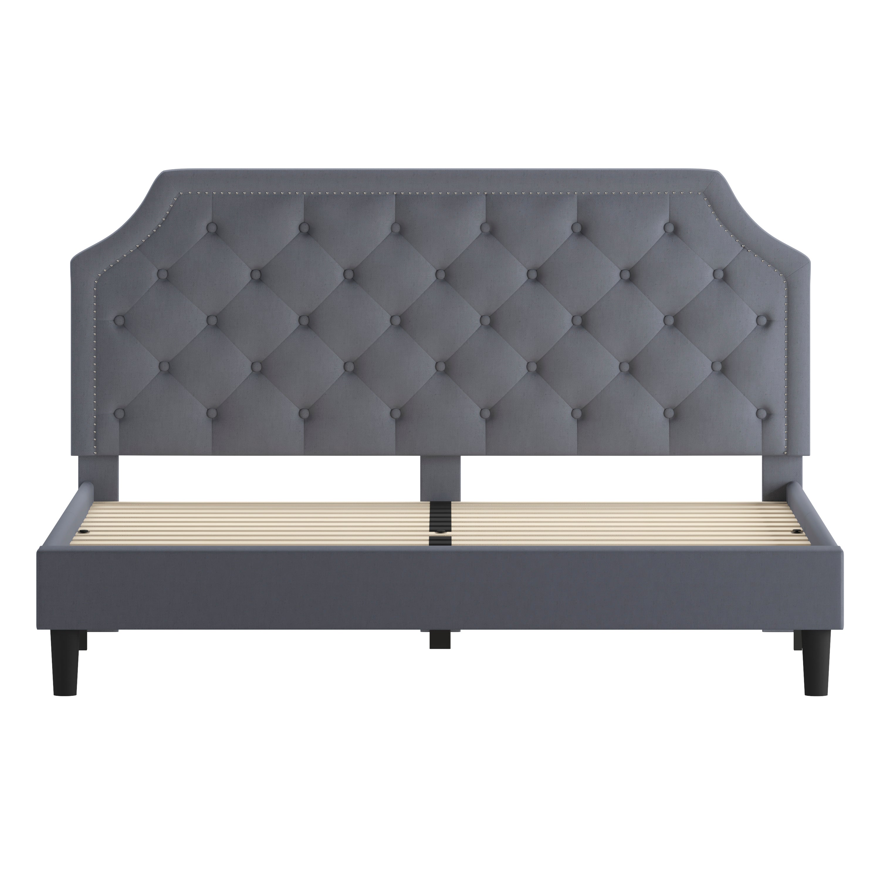 Brighton King Size Tufted Upholstered Platform Bed in Light Gray Fabric