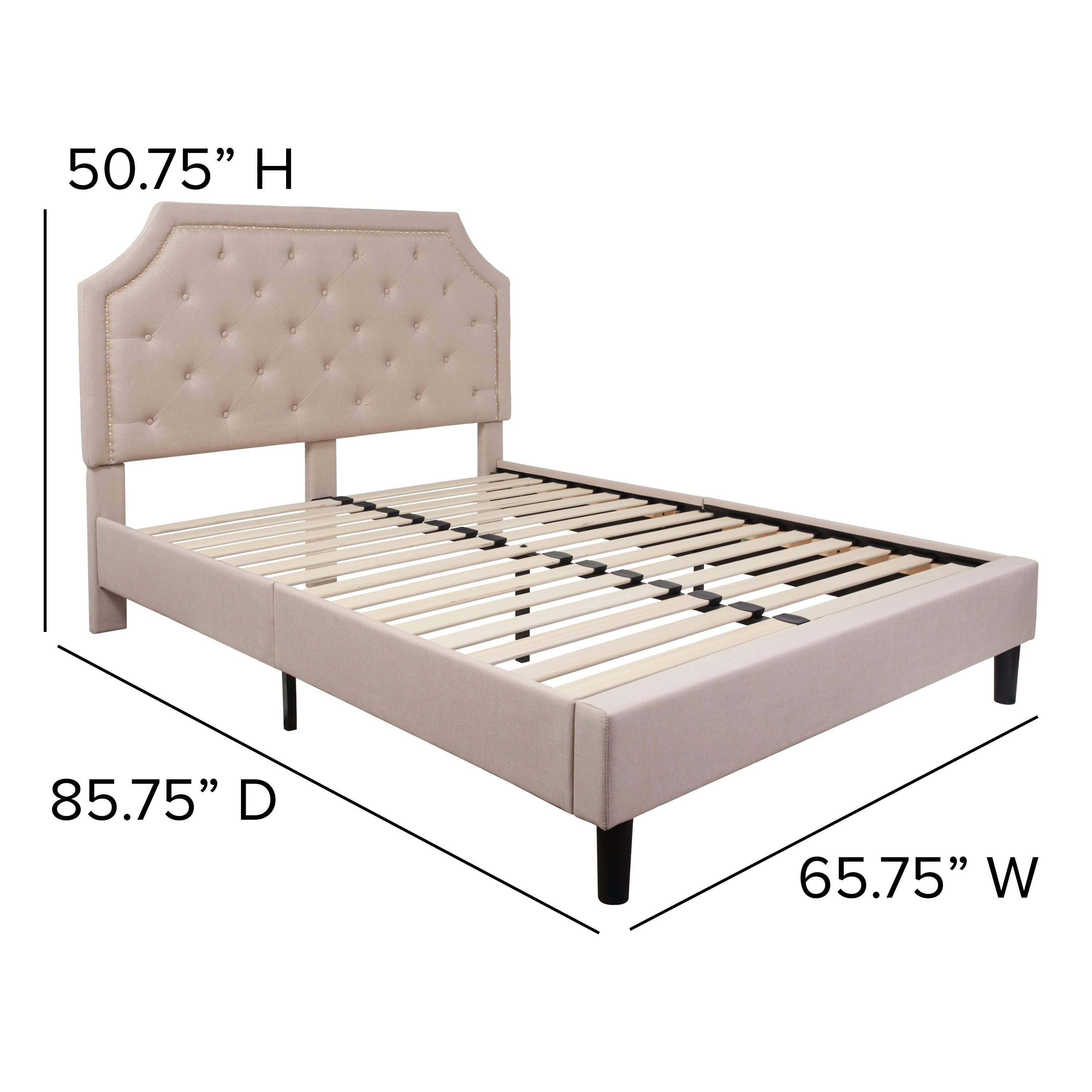Brighton Queen Size Tufted Upholstered Platform Bed in Beige Fabric