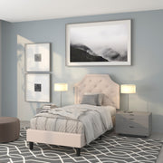 Brighton Twin Size Tufted Upholstered Platform Bed in Beige Fabric