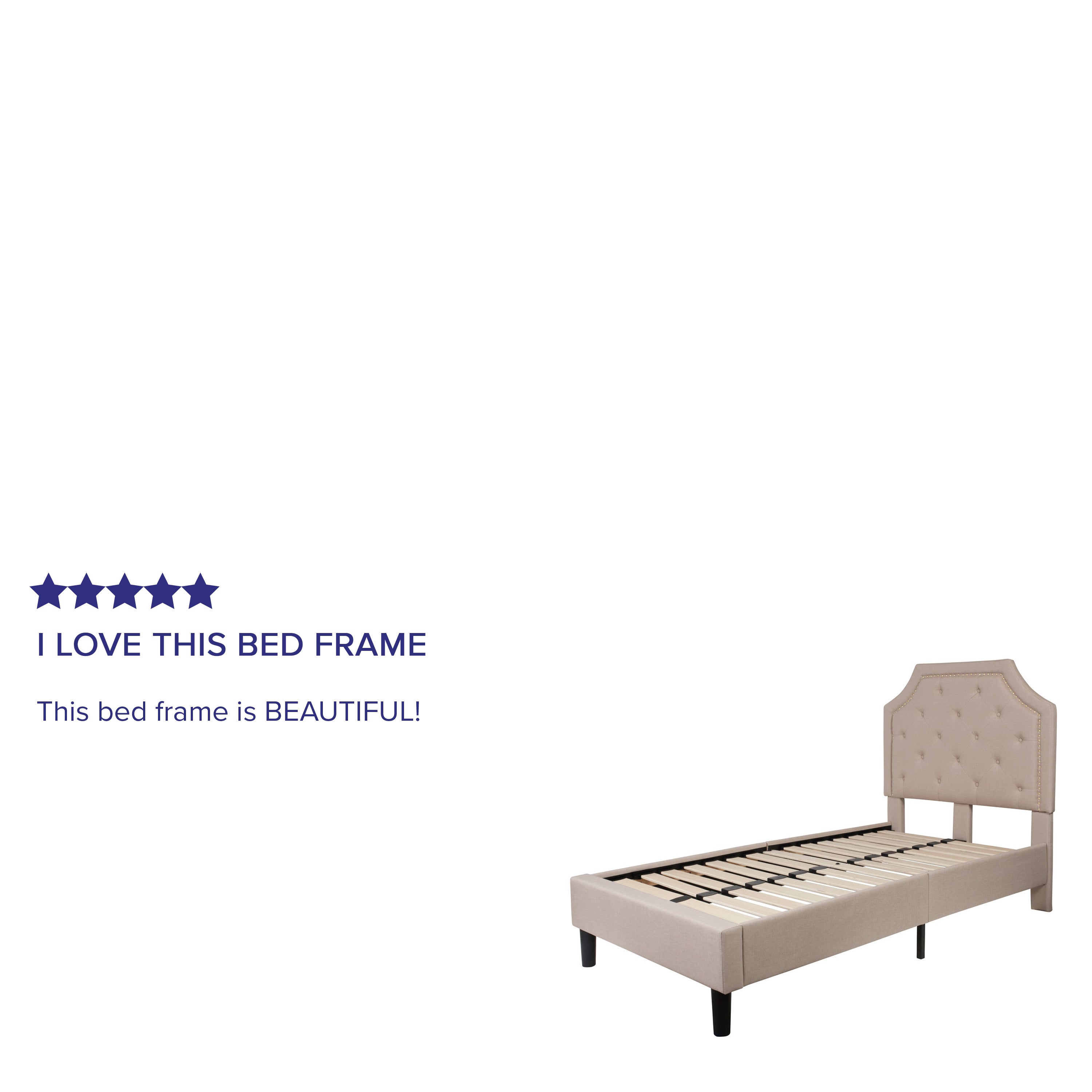 Brighton Twin Size Tufted Upholstered Platform Bed in Beige Fabric