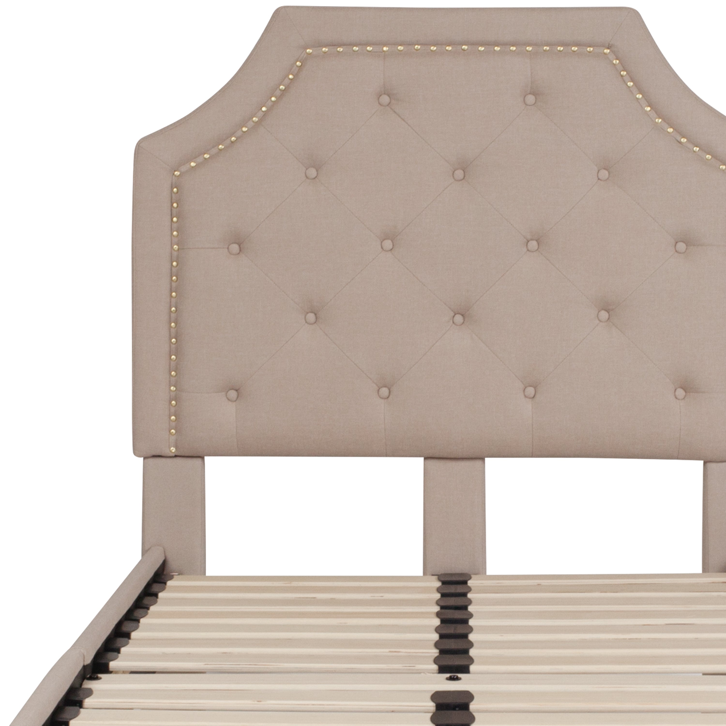 Brighton Twin Size Tufted Upholstered Platform Bed in Beige Fabric
