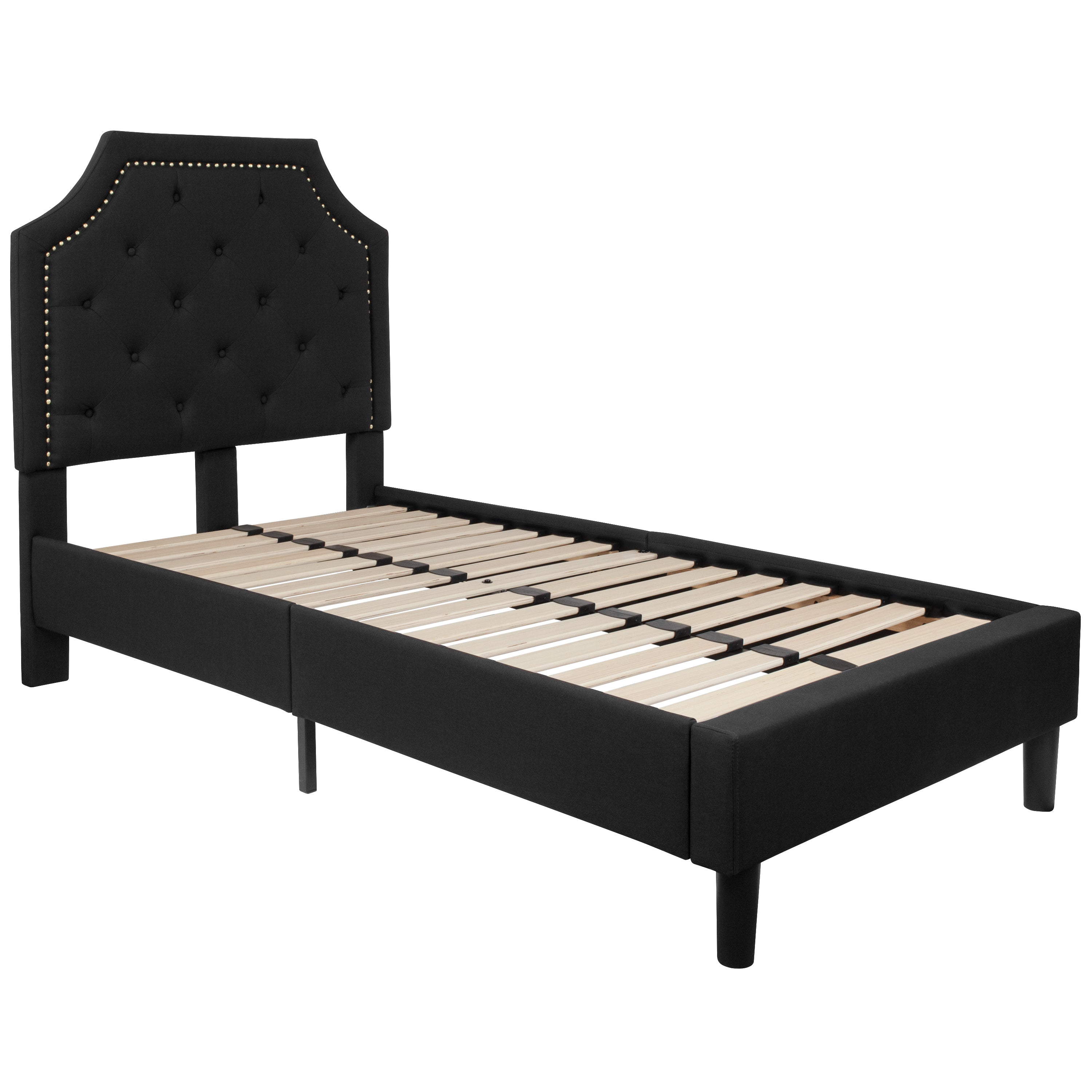 Brighton Twin Size Tufted Upholstered Platform Bed in Black Fabric