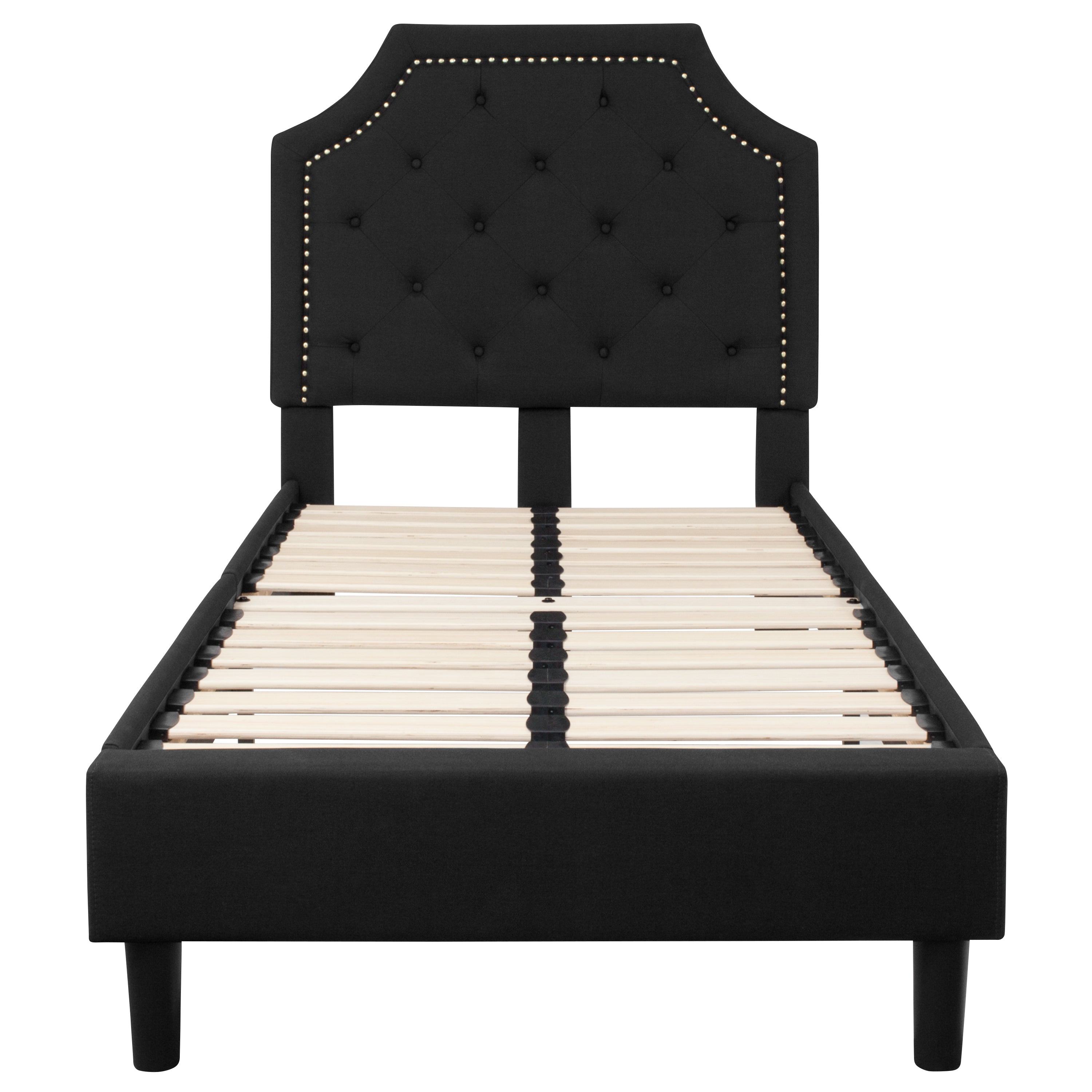 Brighton Twin Size Tufted Upholstered Platform Bed in Black Fabric