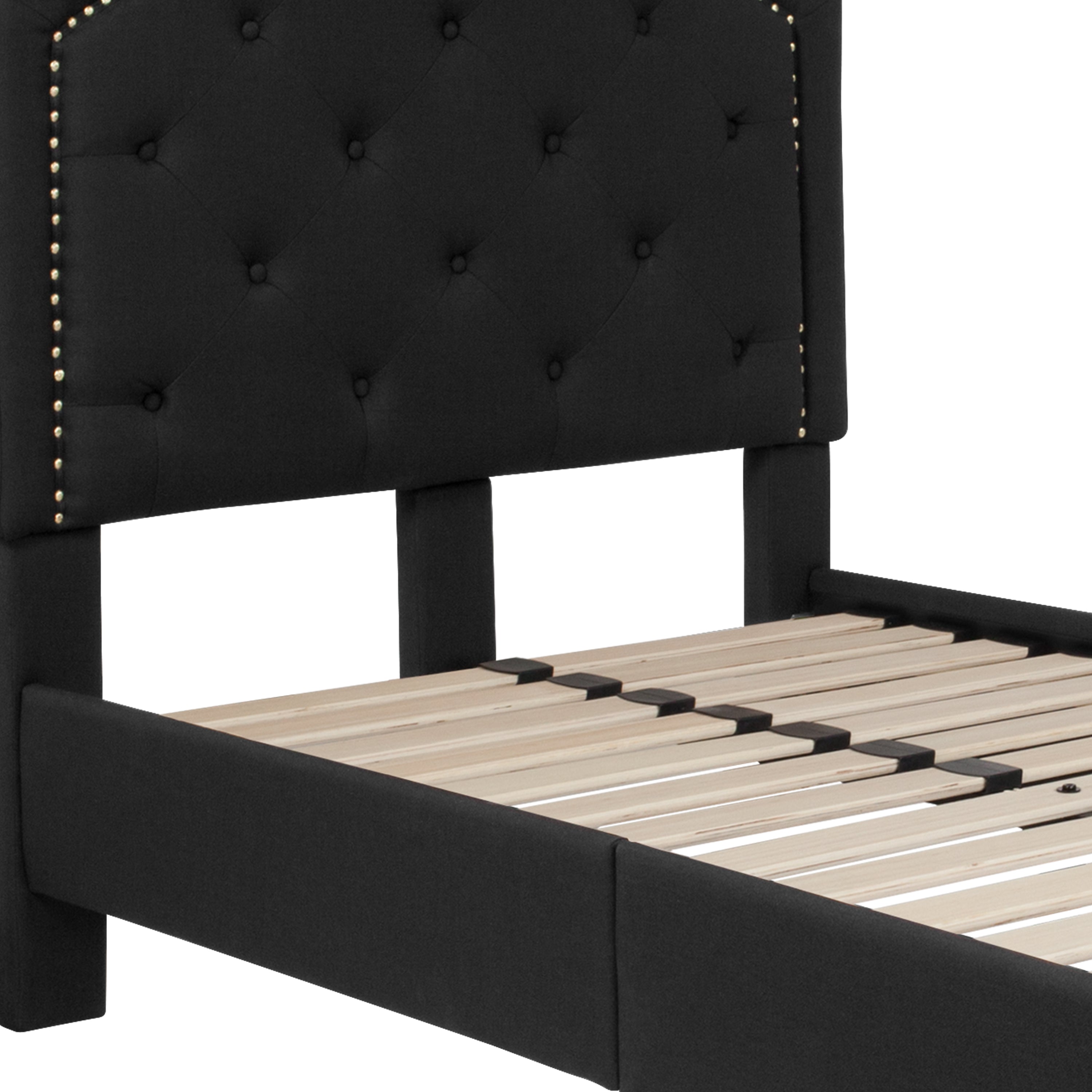 Brighton Twin Size Tufted Upholstered Platform Bed in Black Fabric