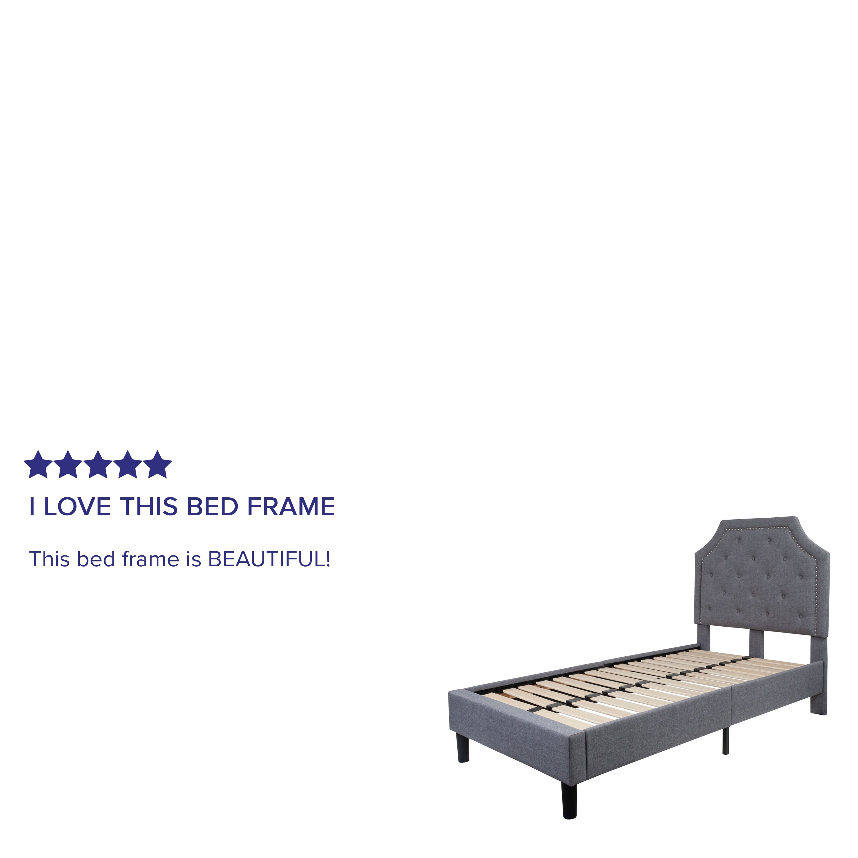 Brighton Twin Size Tufted Upholstered Platform Bed in Light Gray Fabric