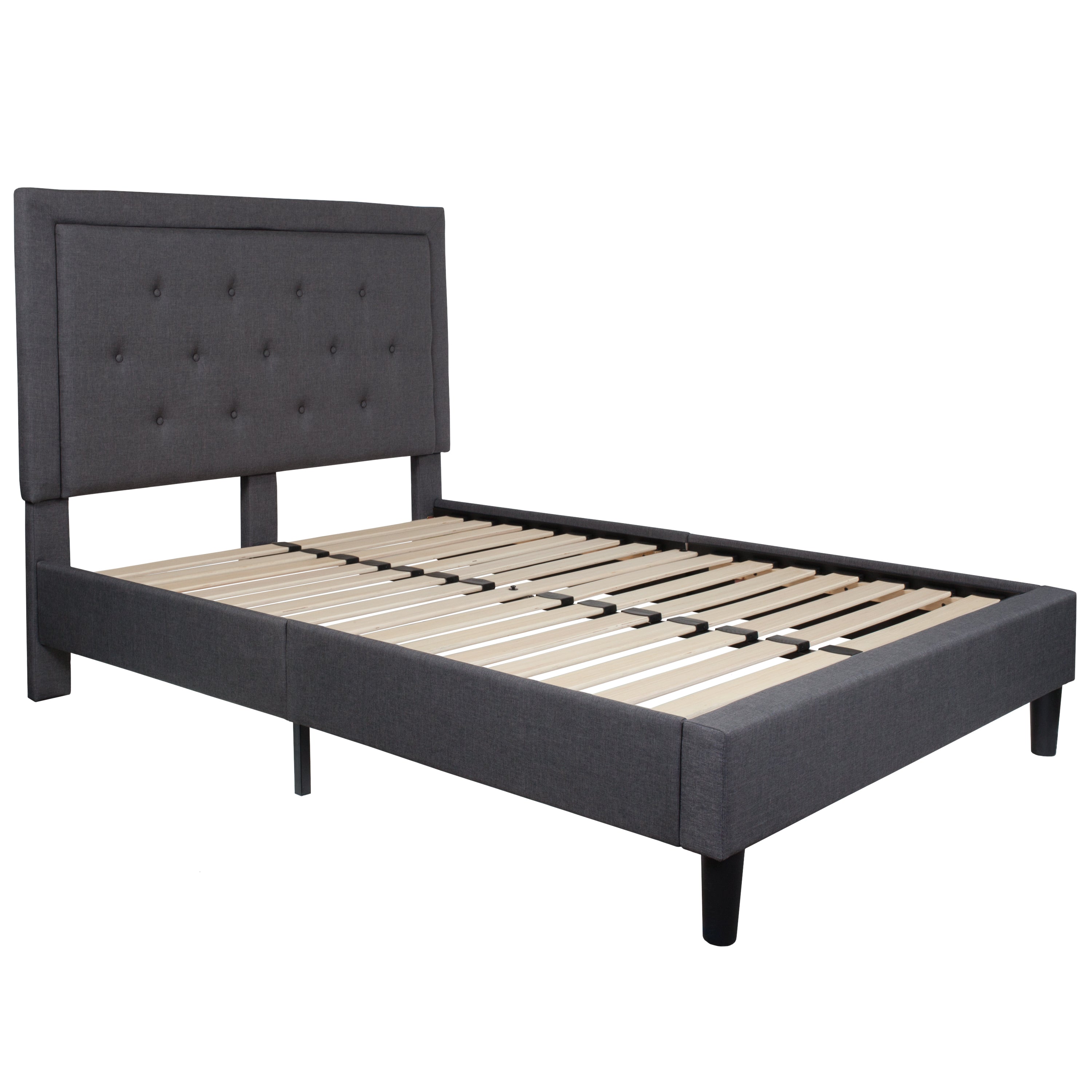 Roxbury Full Size Tufted Upholstered Platform Bed in Dark Gray Fabric