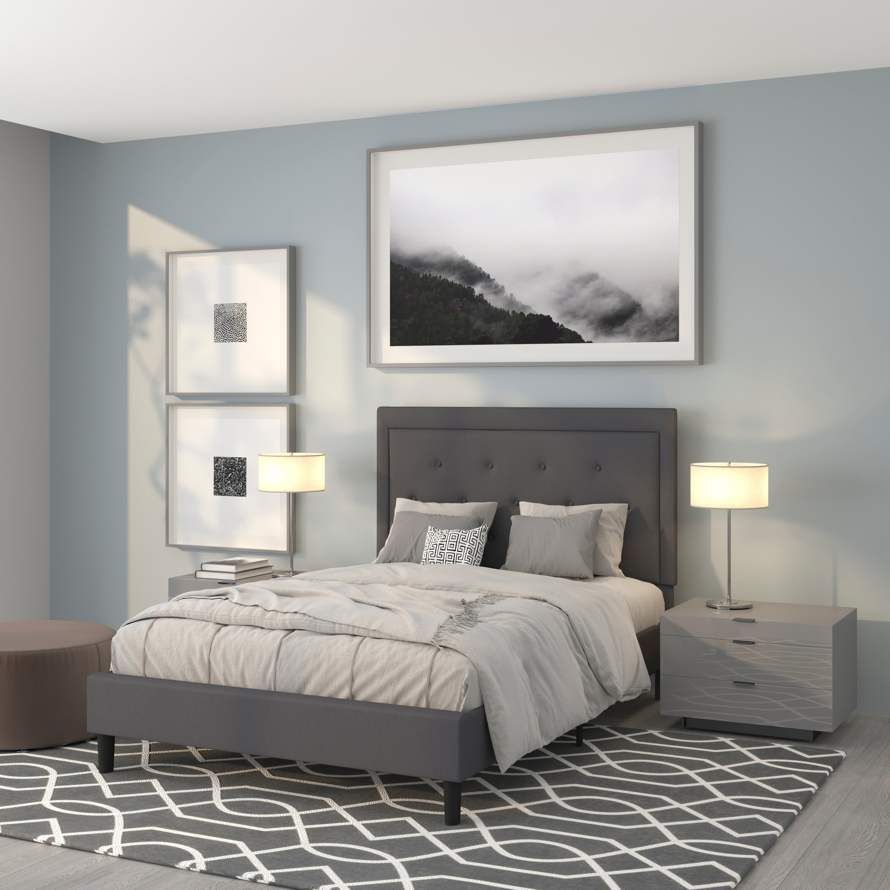 Roxbury Full Size Tufted Upholstered Platform Bed in Dark Gray Fabric