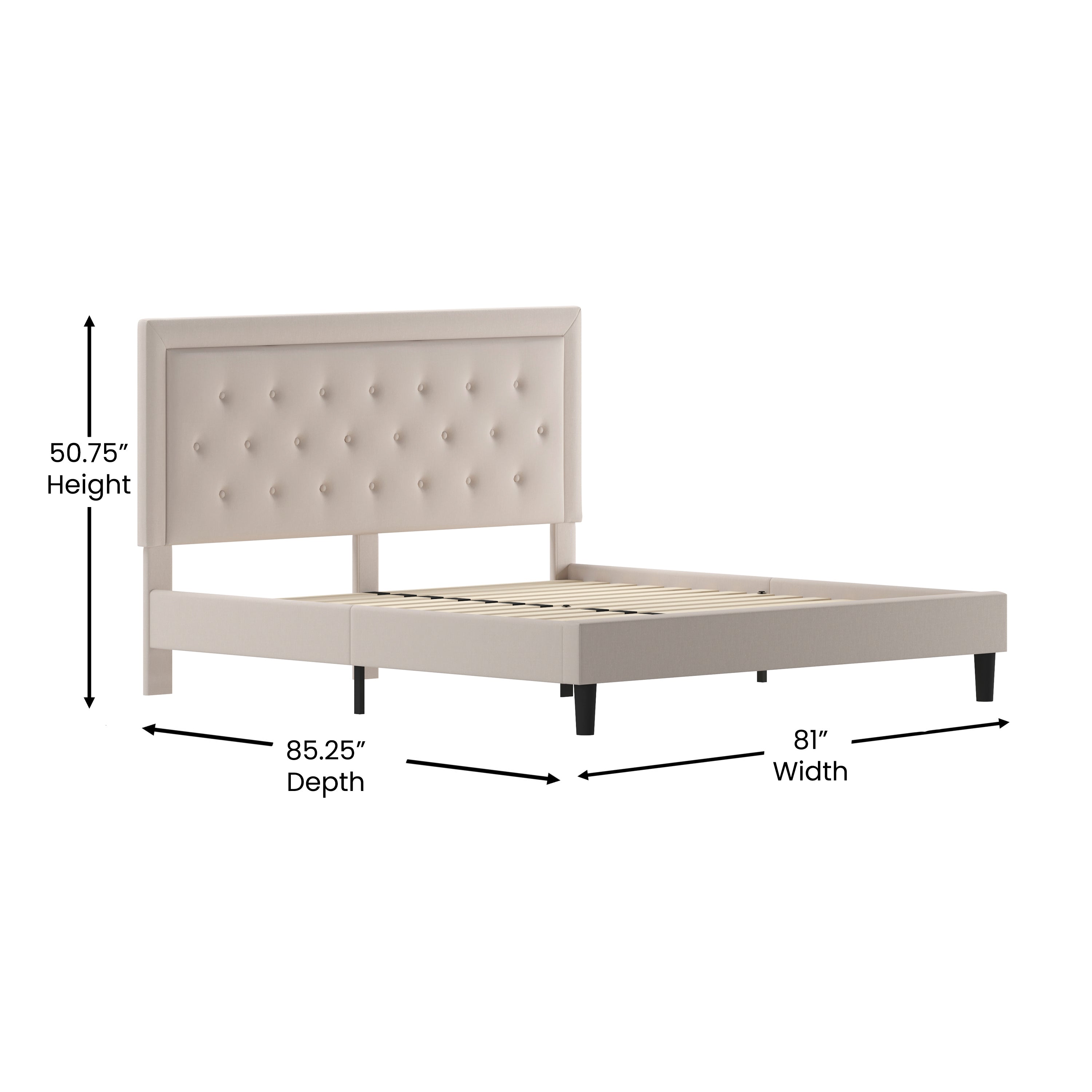 Roxbury King Size Tufted Upholstered Platform Bed in Beige Fabric