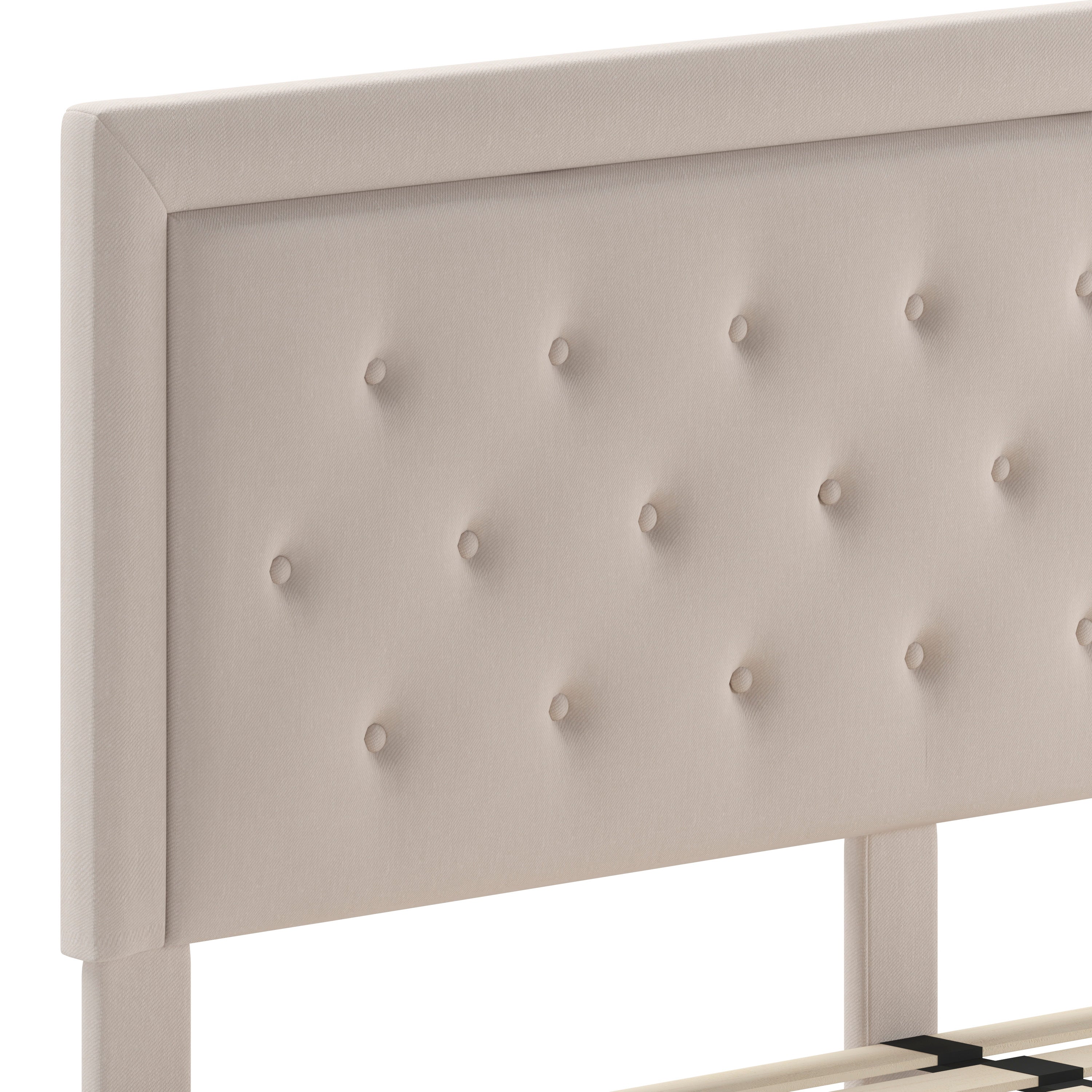 Roxbury King Size Tufted Upholstered Platform Bed in Beige Fabric