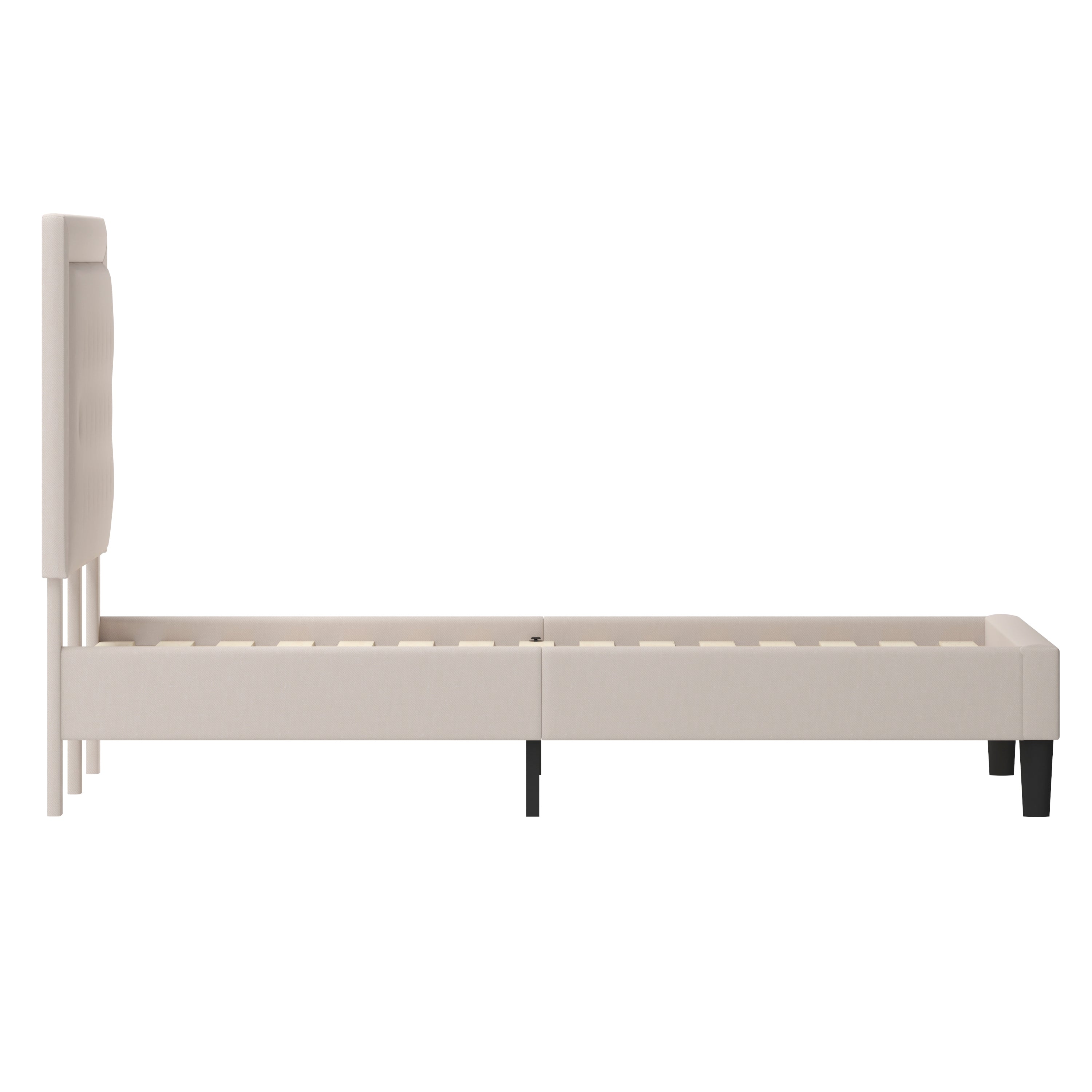 Roxbury King Size Tufted Upholstered Platform Bed in Beige Fabric