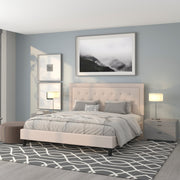 Roxbury King Size Tufted Upholstered Platform Bed in Beige Fabric