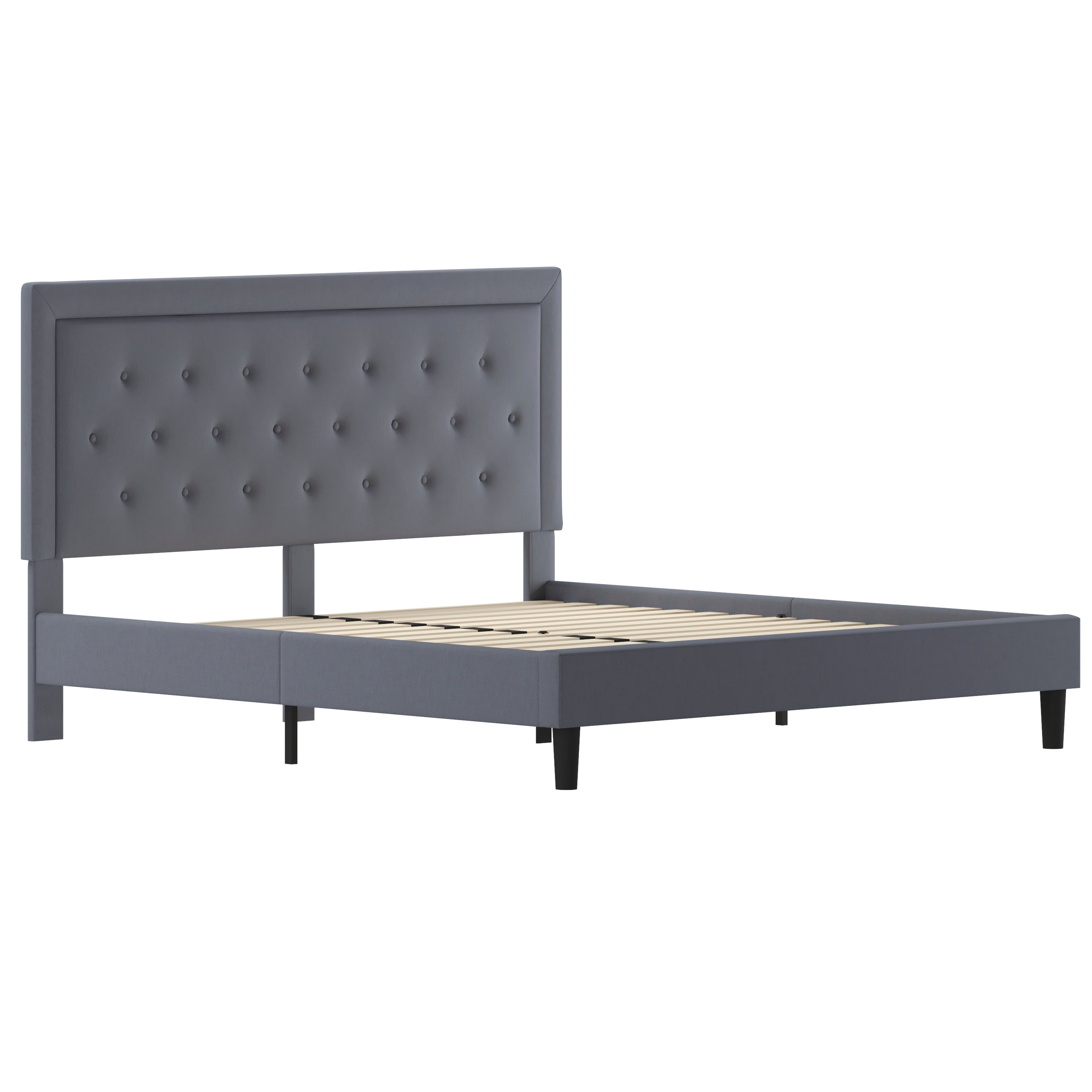 Roxbury King Size Tufted Upholstered Platform Bed in Light Gray Fabric