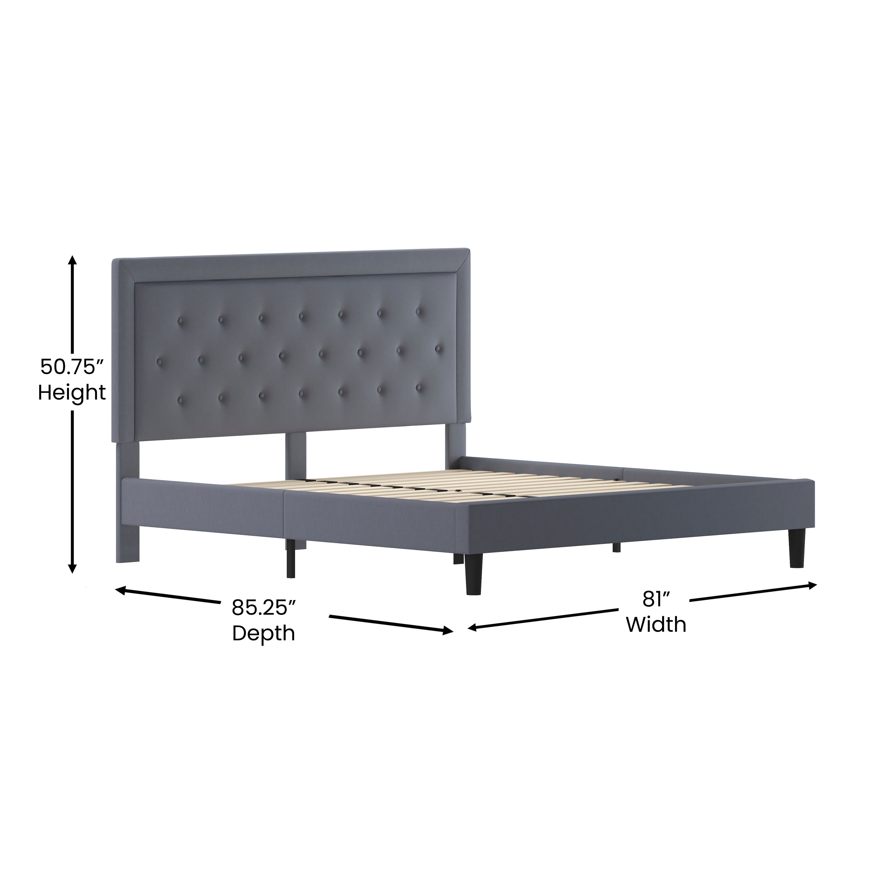 Roxbury King Size Tufted Upholstered Platform Bed in Light Gray Fabric