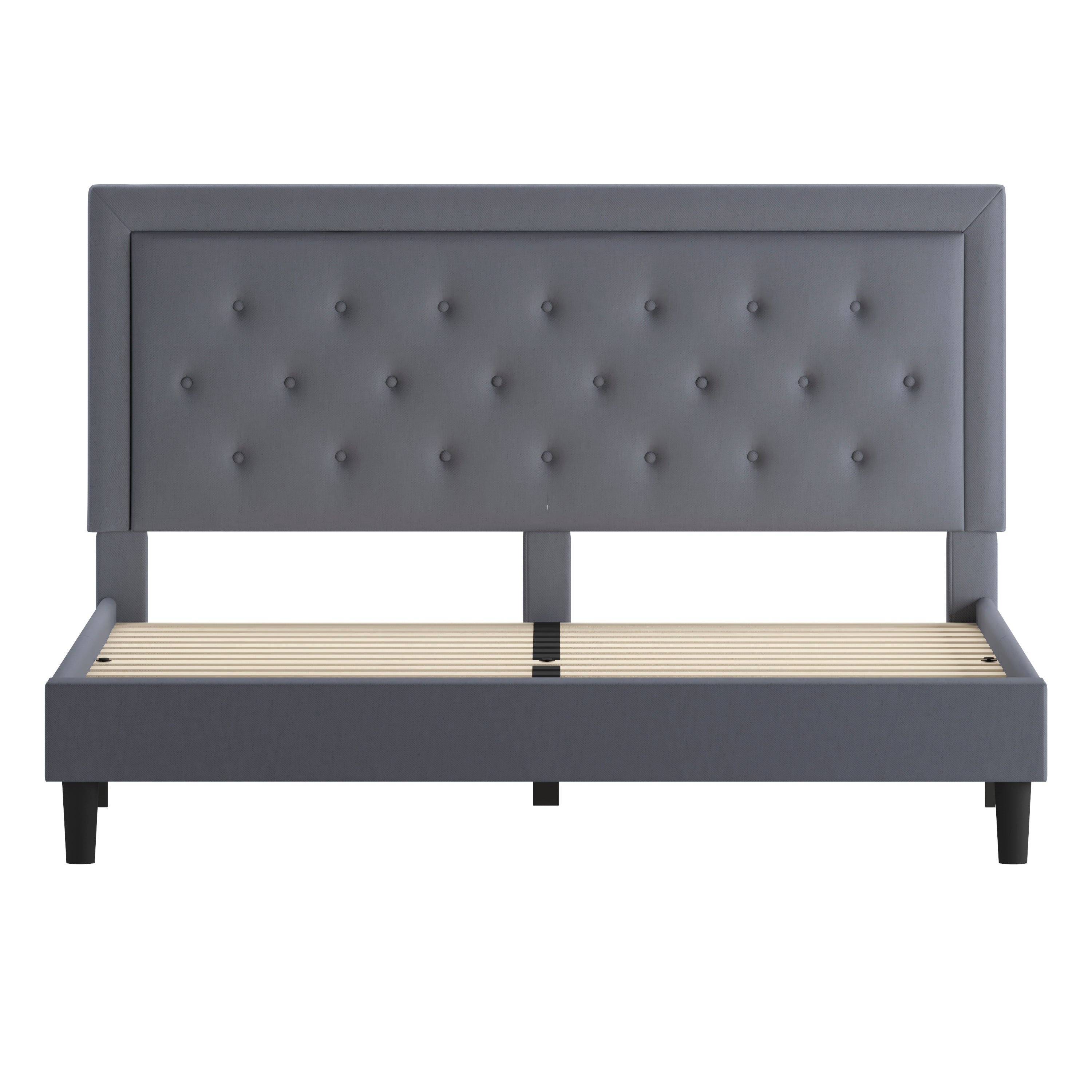 Roxbury King Size Tufted Upholstered Platform Bed in Light Gray Fabric