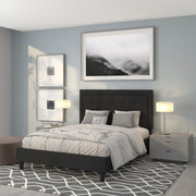 Roxbury Queen Size Tufted Upholstered Platform Bed in Black Fabric