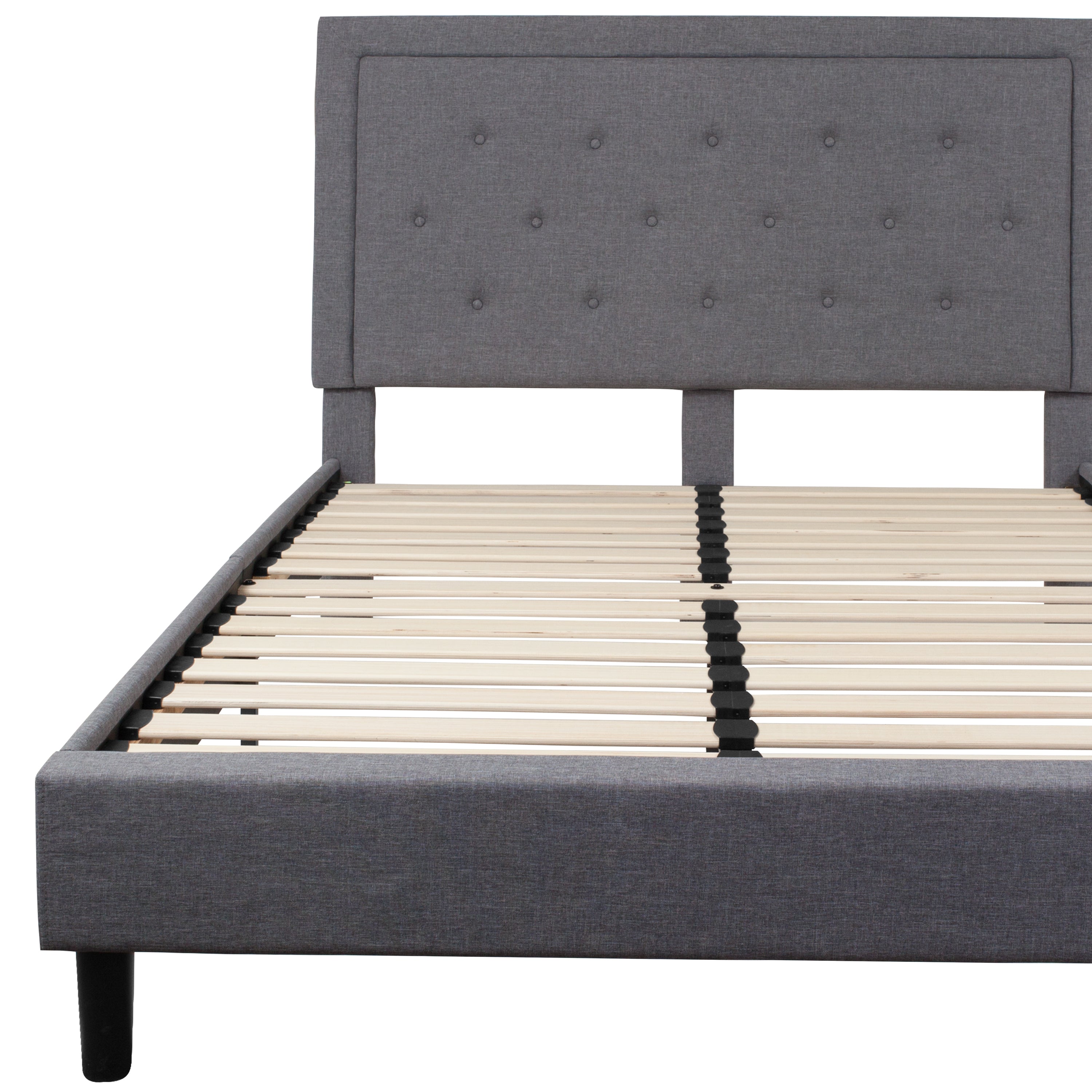 Roxbury Queen Size Tufted Upholstered Platform Bed in Light Gray Fabric