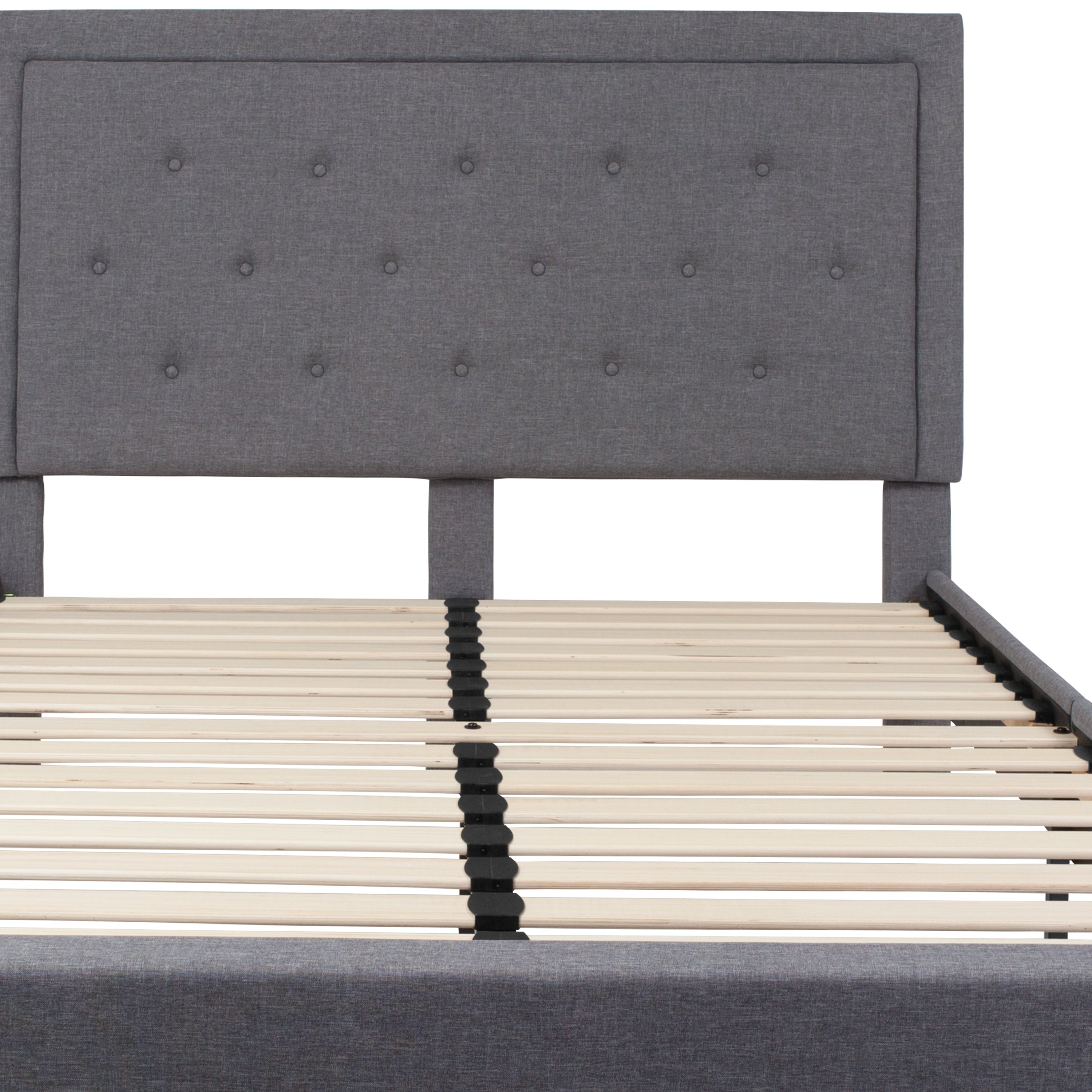 Roxbury Queen Size Tufted Upholstered Platform Bed in Light Gray Fabric