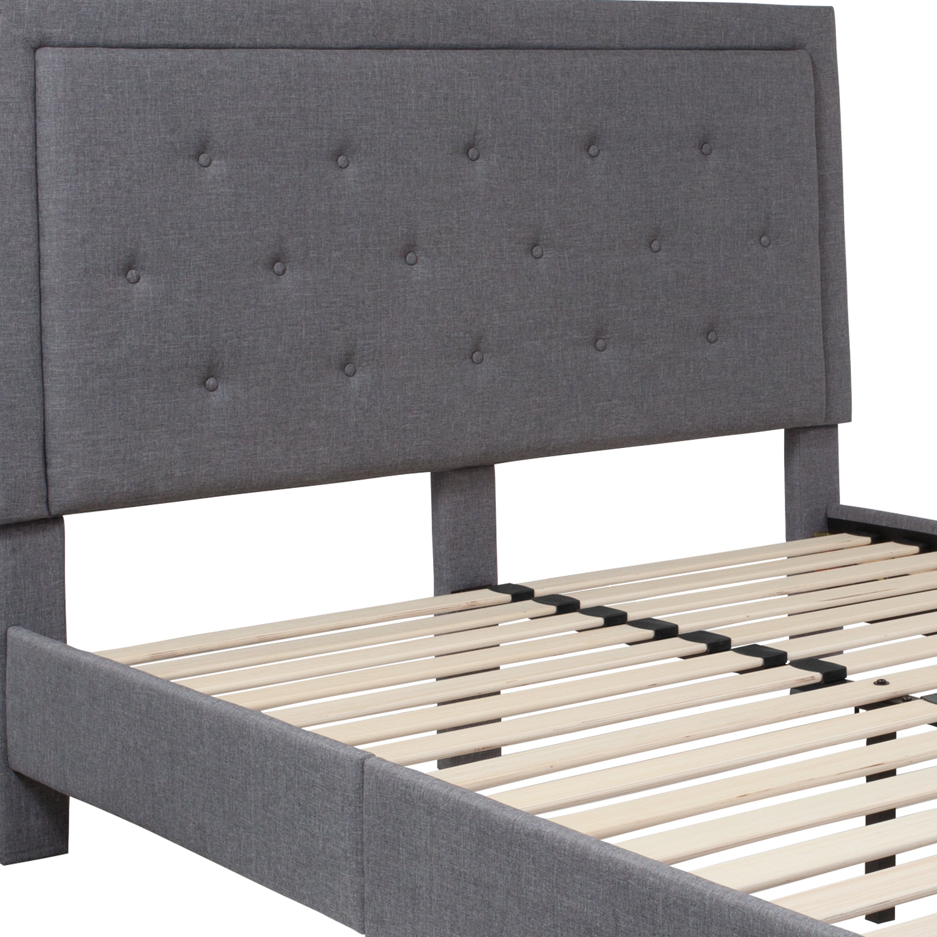 Roxbury Queen Size Tufted Upholstered Platform Bed in Light Gray Fabric