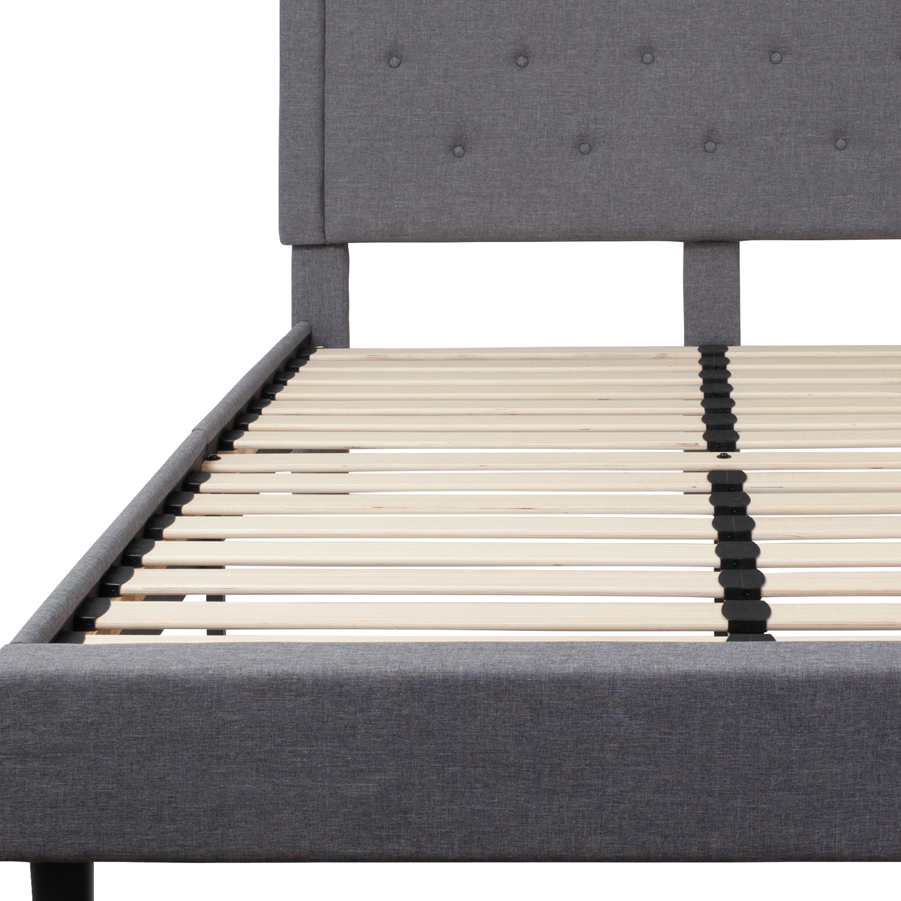 Roxbury Queen Size Tufted Upholstered Platform Bed in Light Gray Fabric