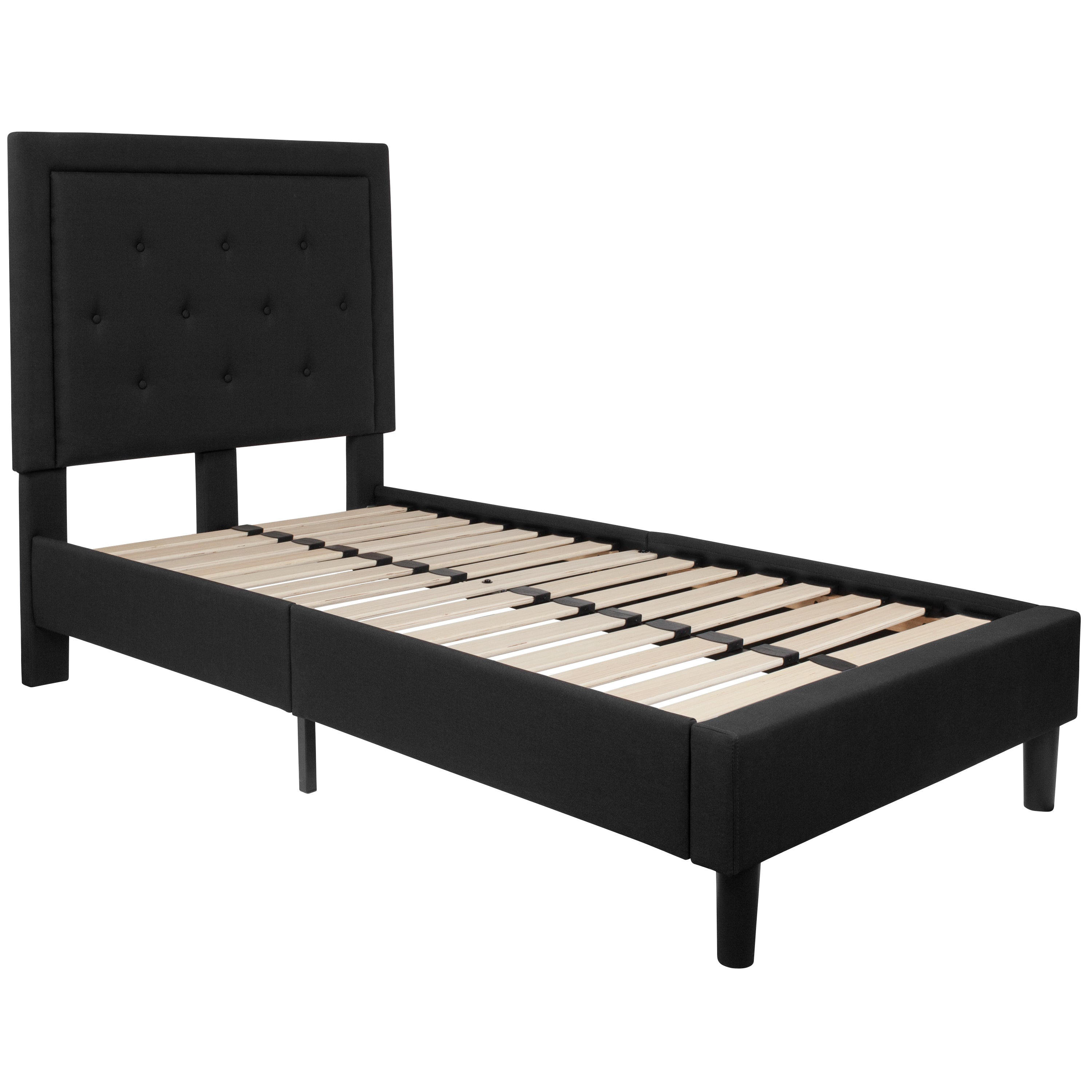Roxbury Twin Size Tufted Upholstered Platform Bed in Black Fabric