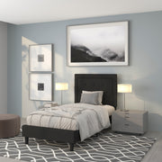 Roxbury Twin Size Tufted Upholstered Platform Bed in Black Fabric