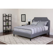 Brighton Twin Size Tufted Upholstered Platform Bed in Light Gray Fabric with Pocket Spring Mattress