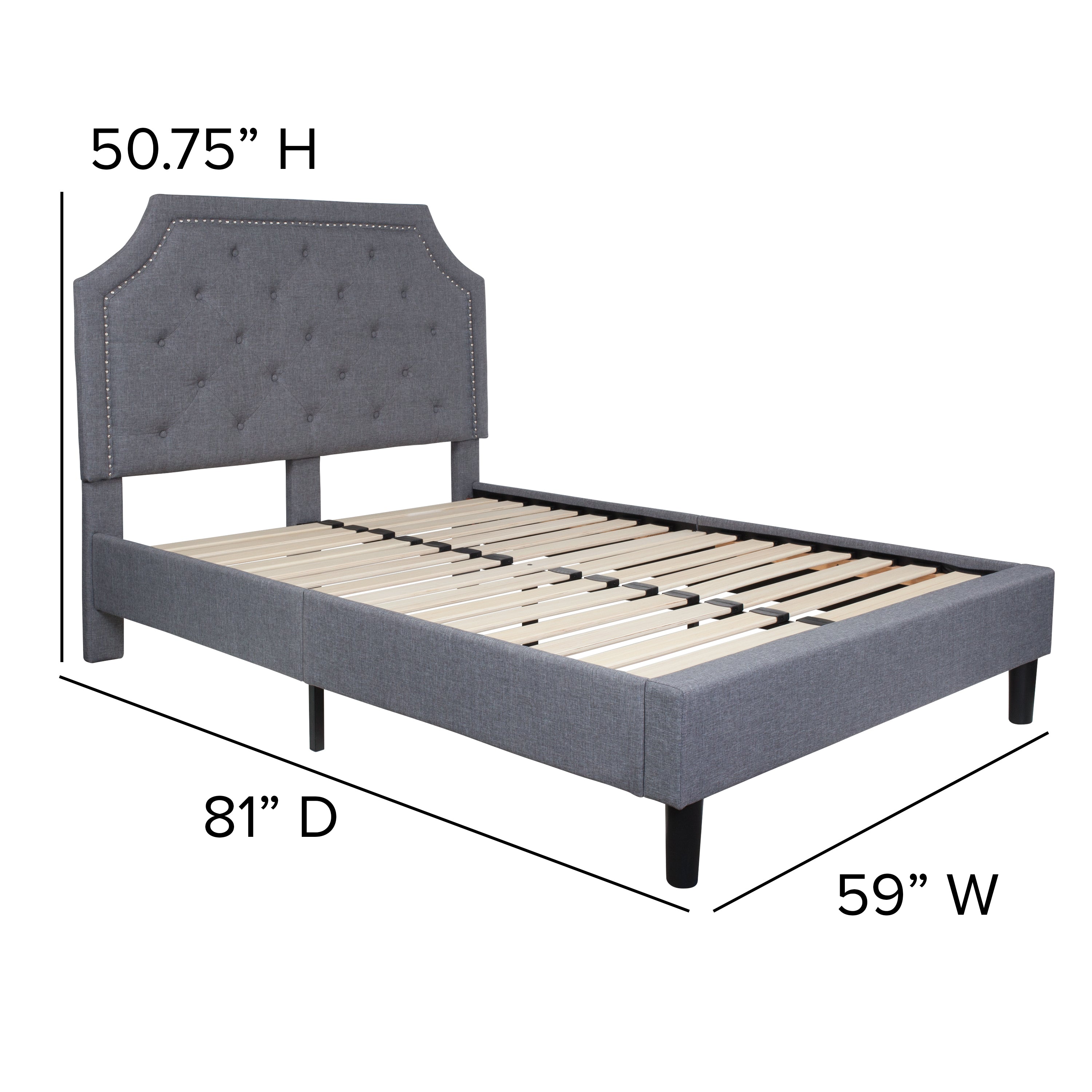 Brighton Full Size Tufted Upholstered Platform Bed in Light Gray Fabric with 10 Inch CertiPUR-US Certified Pocket Spring Mattress