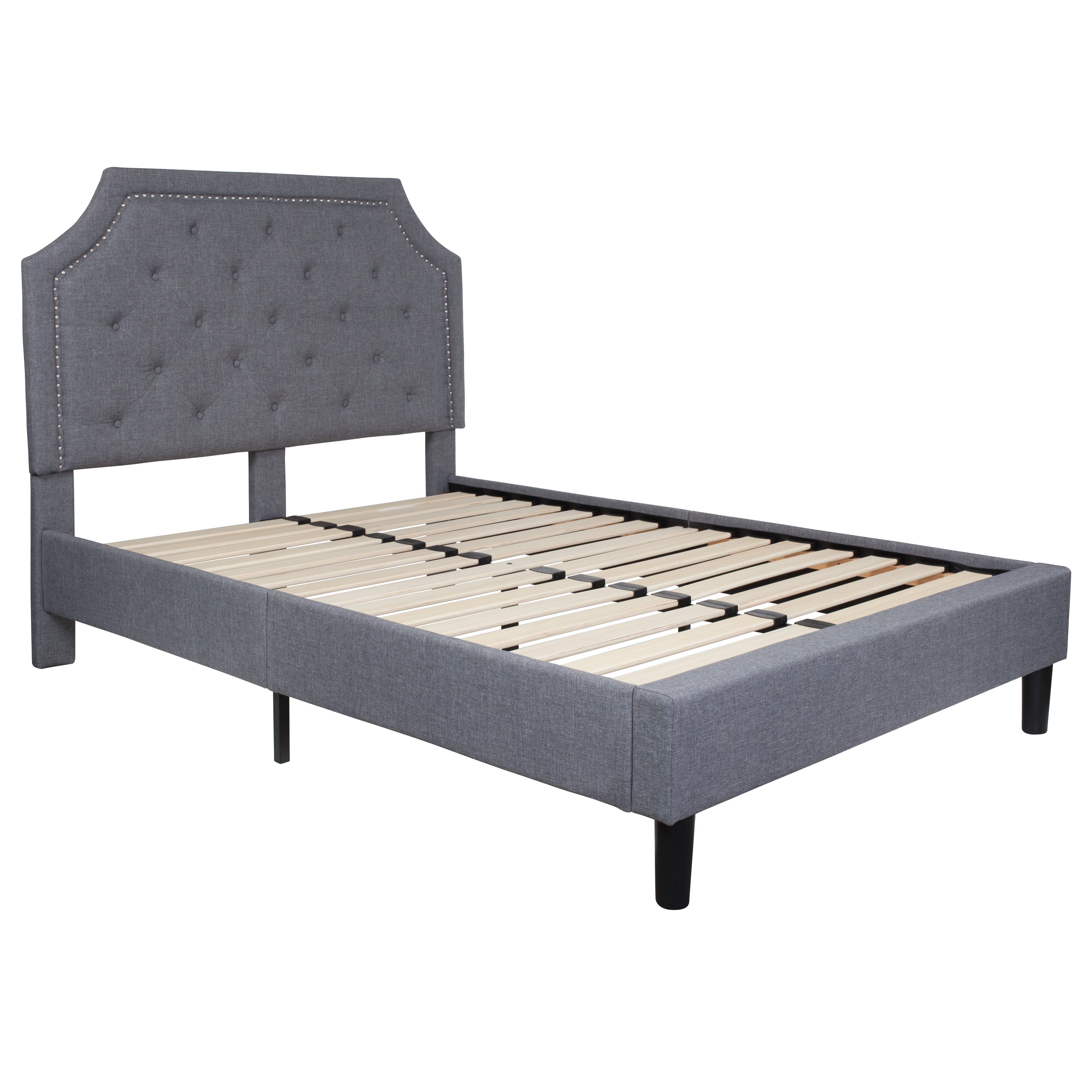 Brighton Full Size Tufted Upholstered Platform Bed in Light Gray Fabric with 10 Inch CertiPUR-US Certified Pocket Spring Mattress