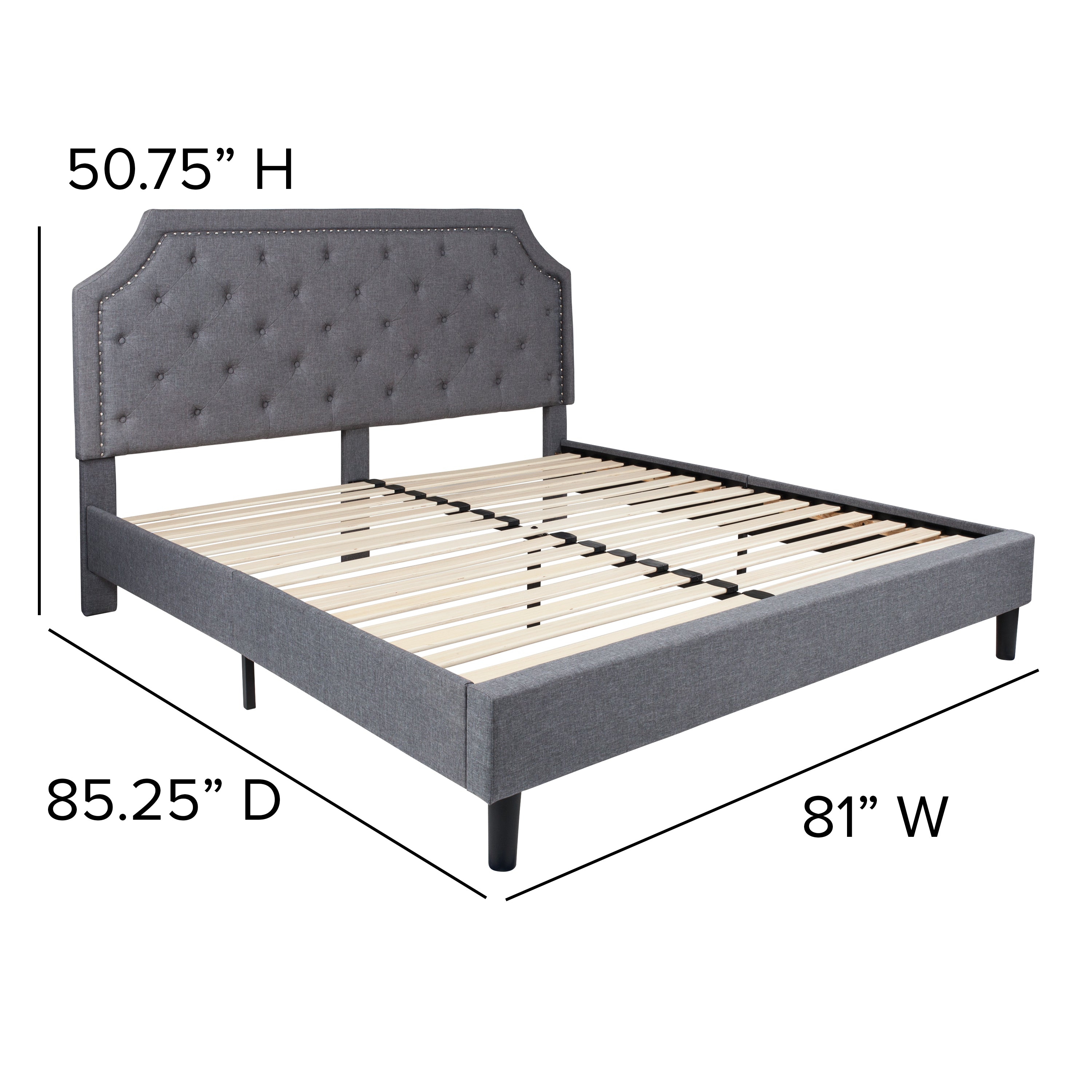 Brighton King Size Tufted Upholstered Platform Bed in Light Gray Fabric with 10 Inch CertiPUR-US Certified Pocket Spring Mattress