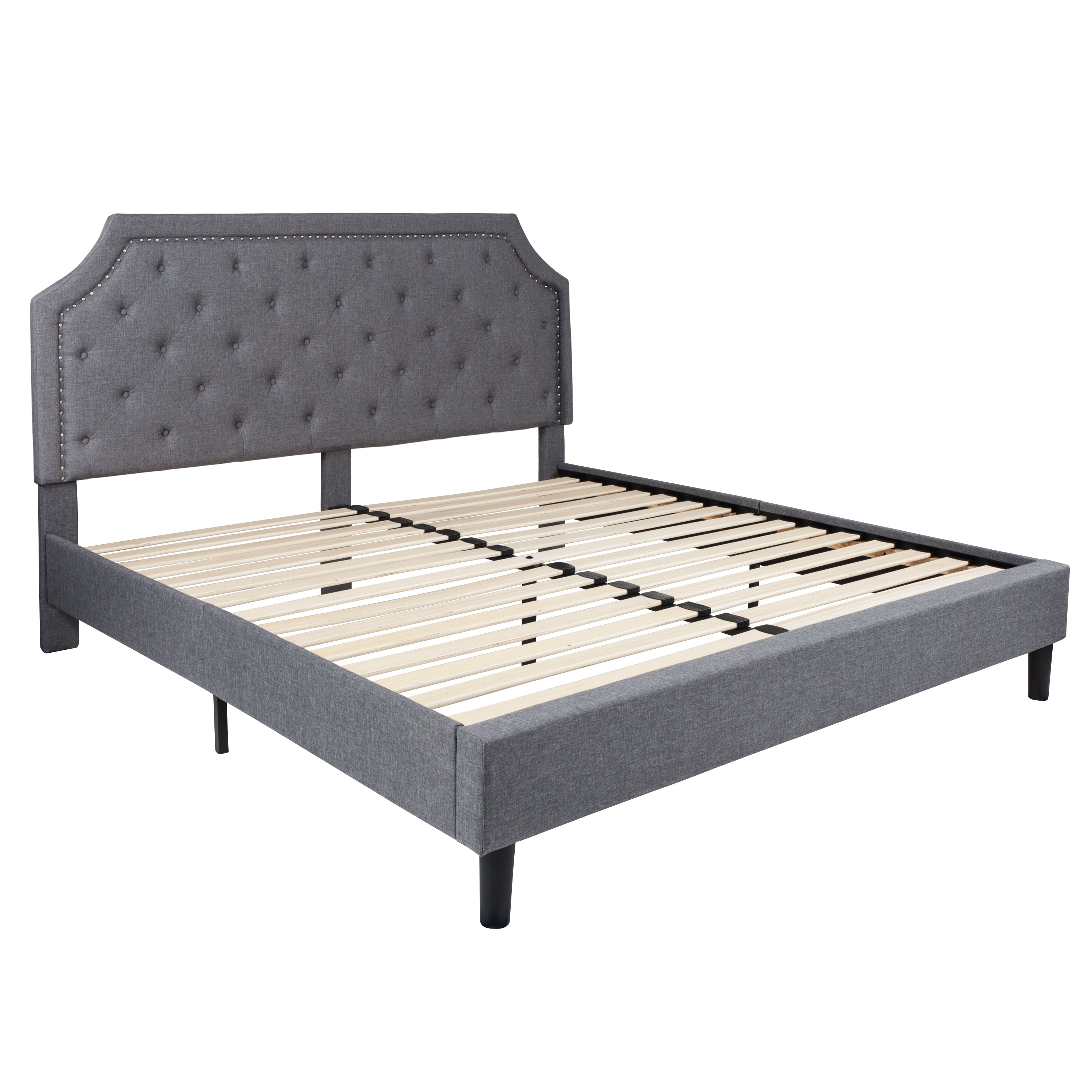 Brighton King Size Tufted Upholstered Platform Bed in Light Gray Fabric with 10 Inch CertiPUR-US Certified Pocket Spring Mattress