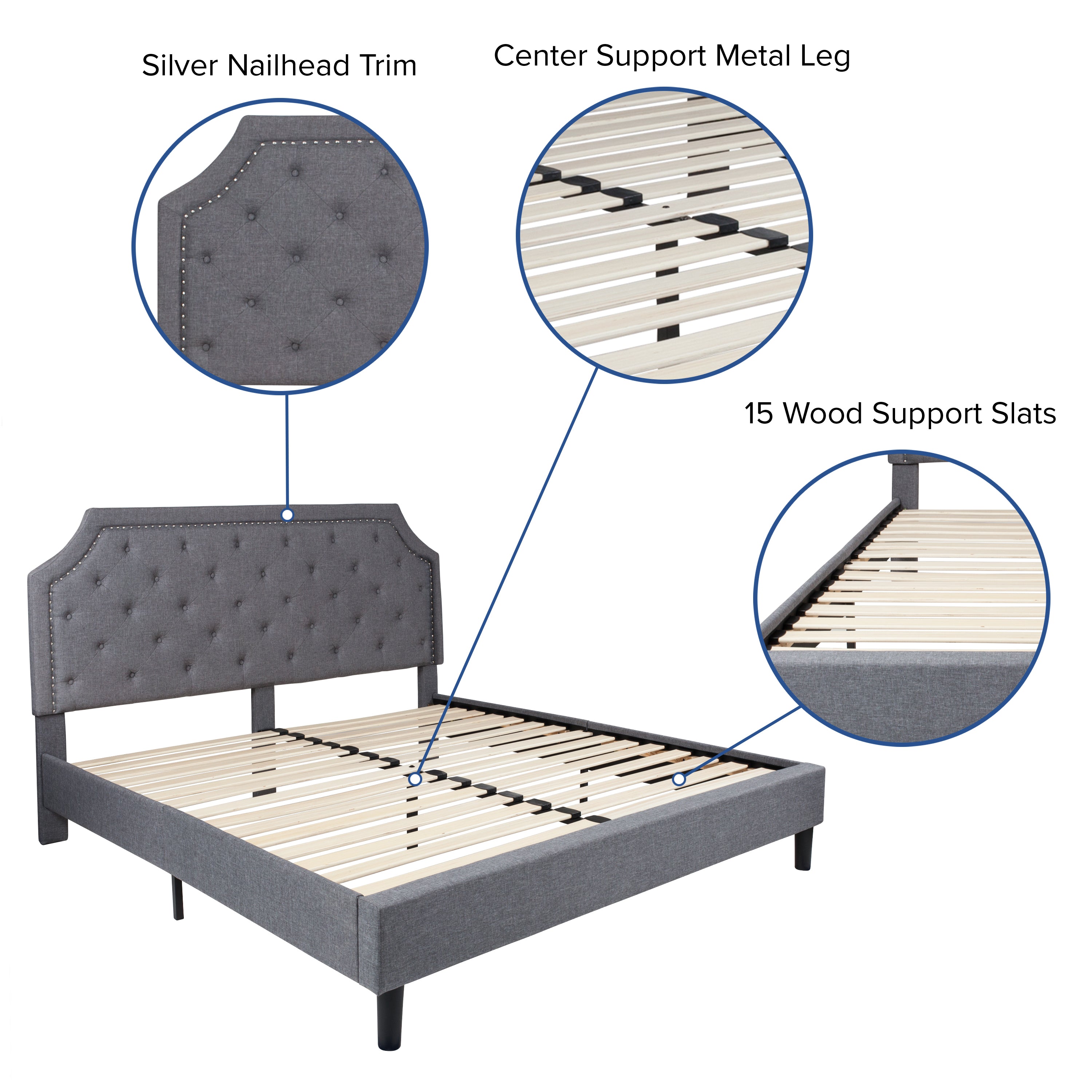 Brighton King Size Tufted Upholstered Platform Bed in Light Gray Fabric with 10 Inch CertiPUR-US Certified Pocket Spring Mattress