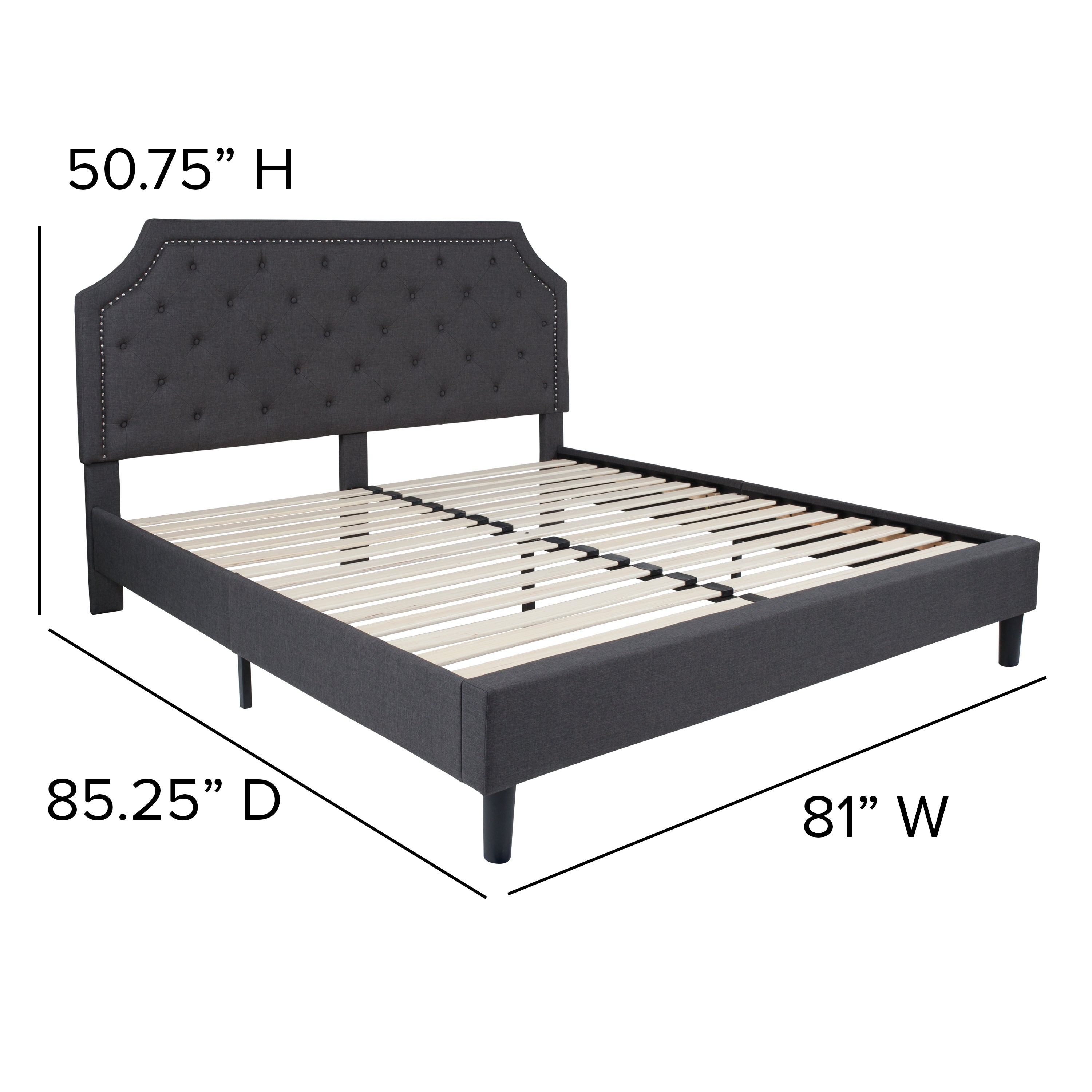 Brighton King Size Tufted Upholstered Platform Bed in Dark Gray Fabric with 10 Inch CertiPUR-US Certified Pocket Spring Mattress